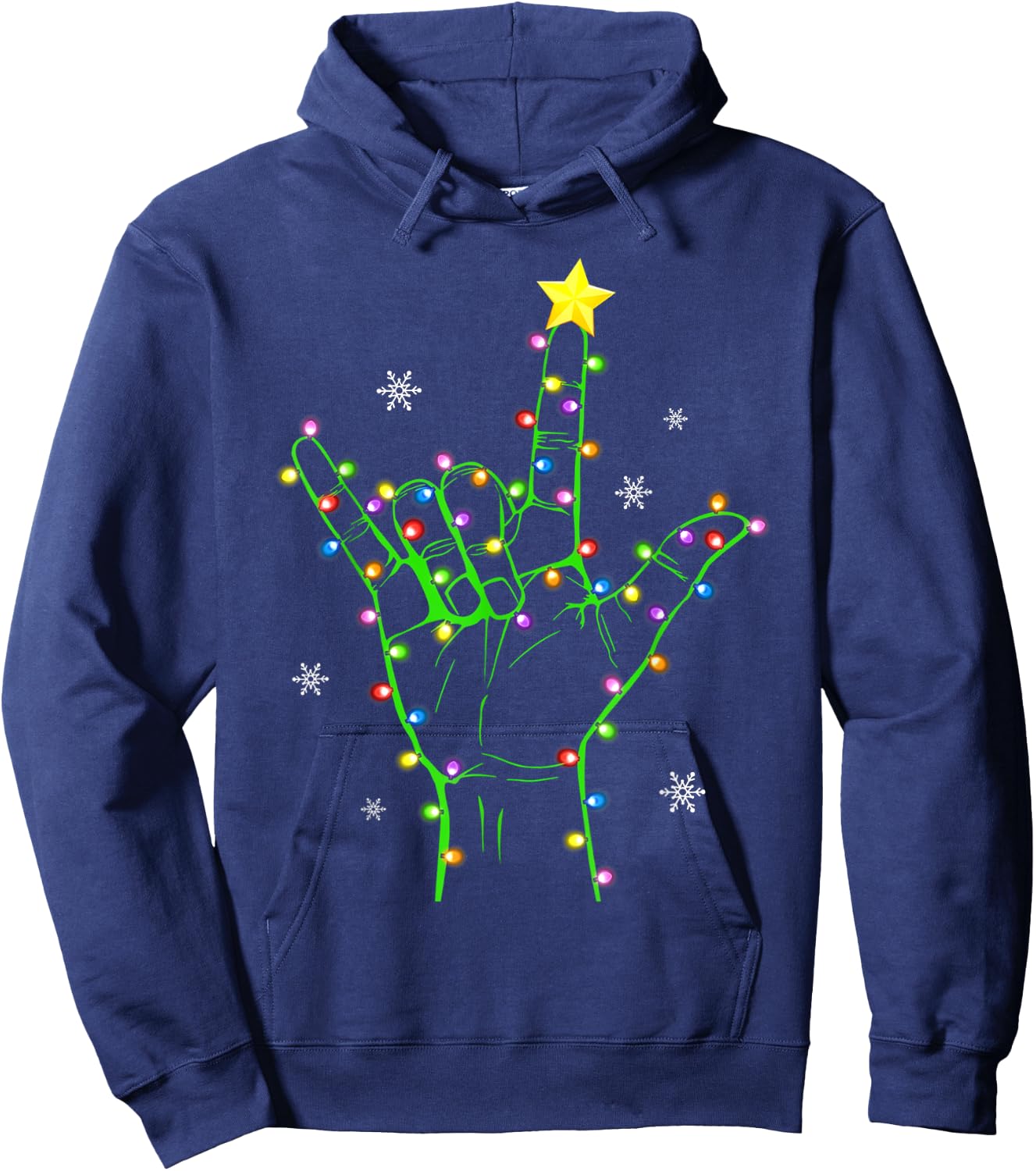 ASL Christmas Christmas Tree Lights American Sign Language Hoodie - Hoodie | Navy