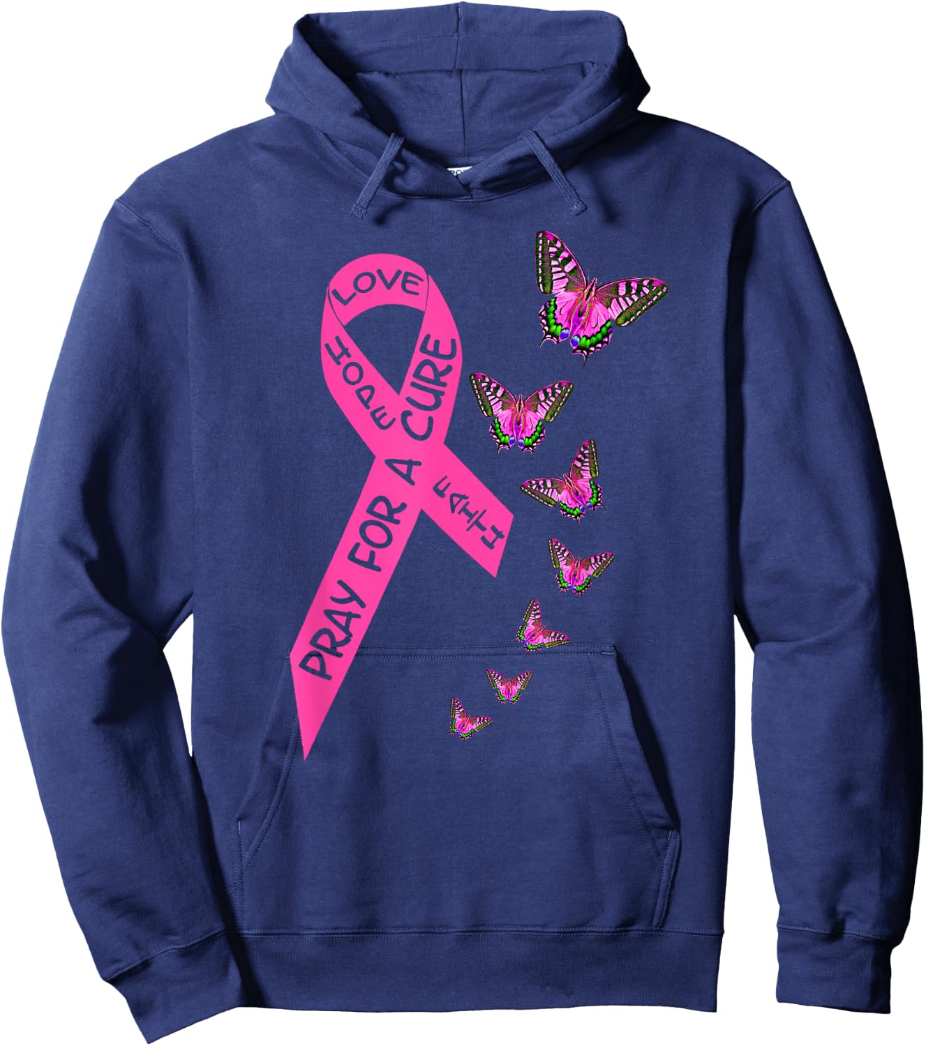 Breast Cancer Awareness Month Women Religious Butterflies Hoodie - Hoodie | Navy