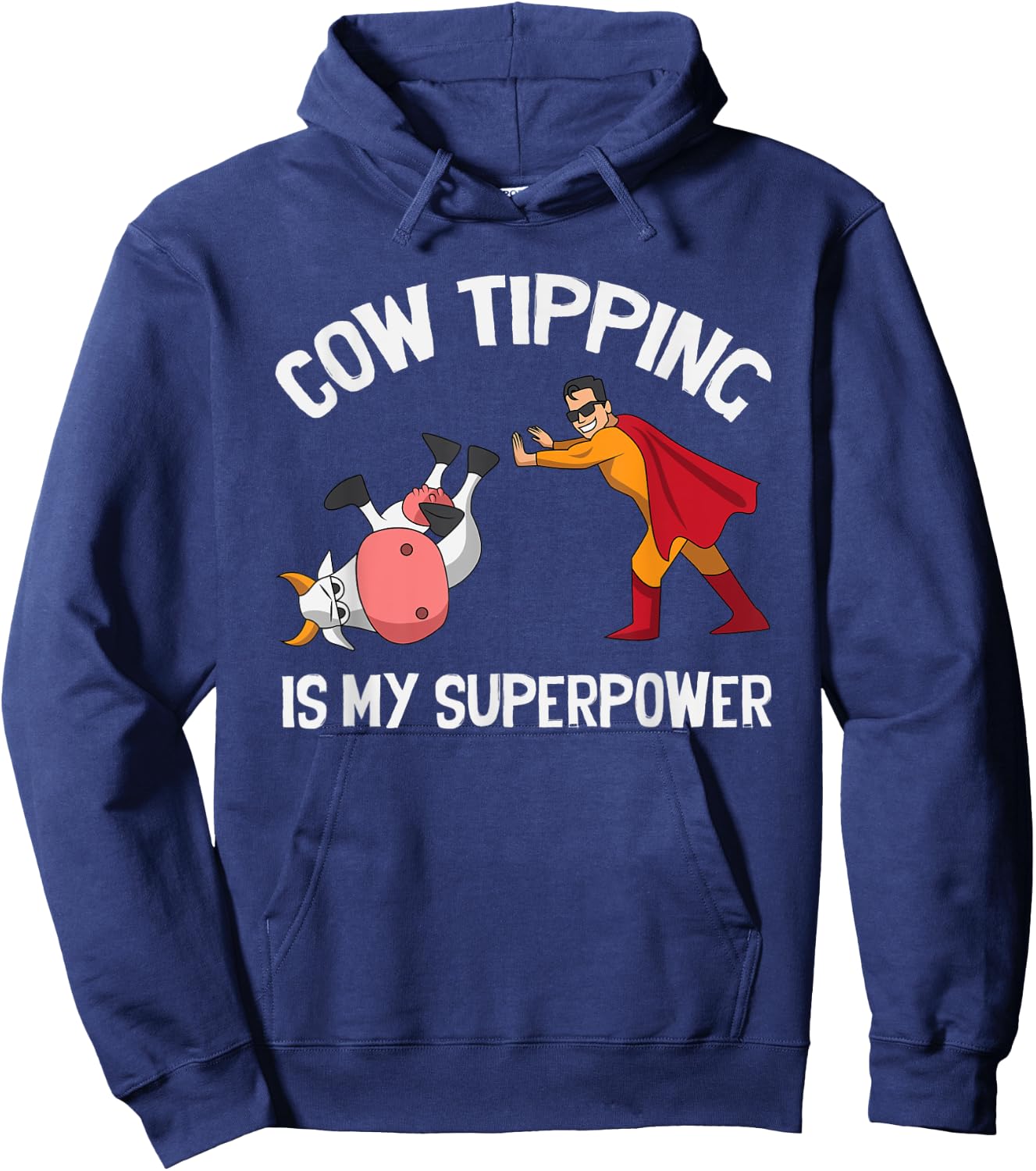 Funny Cow Tipping Redneck Super Hero Humor Country Farm Boy Hoodie - Hoodie | Navy