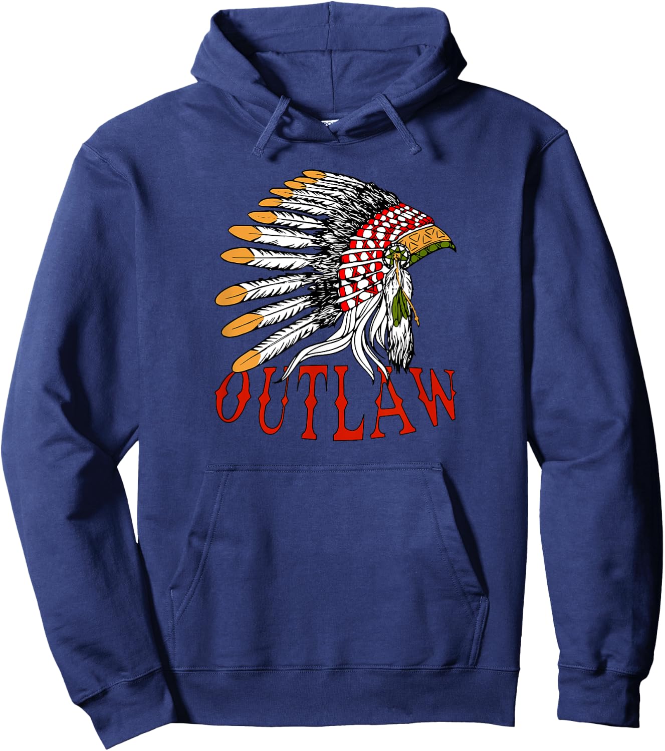 Outlaw with Indian Headdress Hoodie - Hoodie | Navy