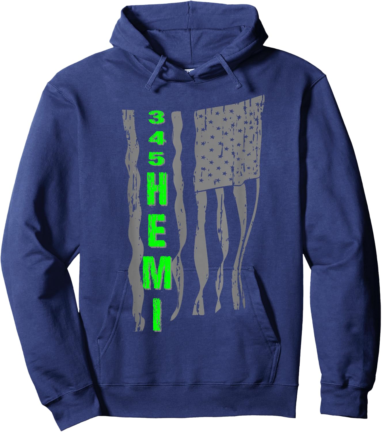 345 Hemi Patriotic Gray Flag Design Hoodie - Hoodie | Navy