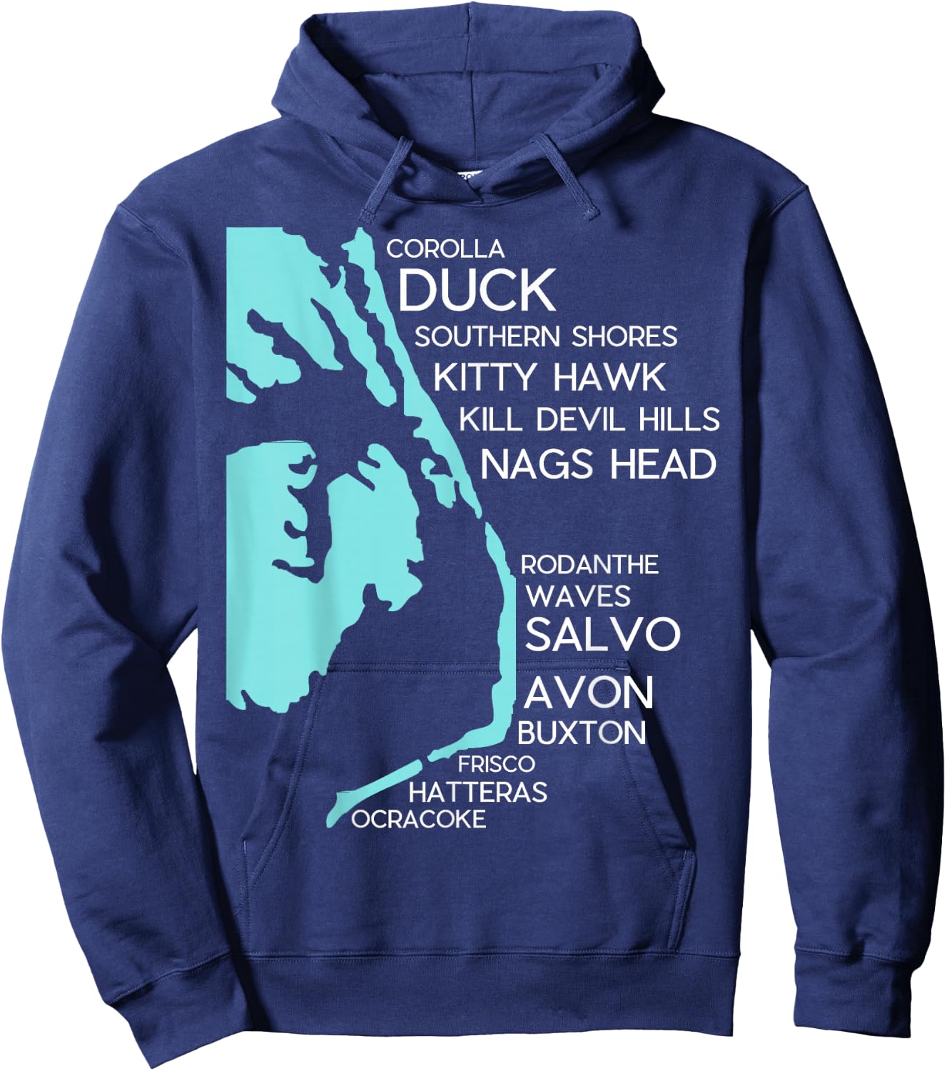 Outer Banks North Carolina T Shirt Map OBX NC Souvenir Hoodie - Hoodie | Navy