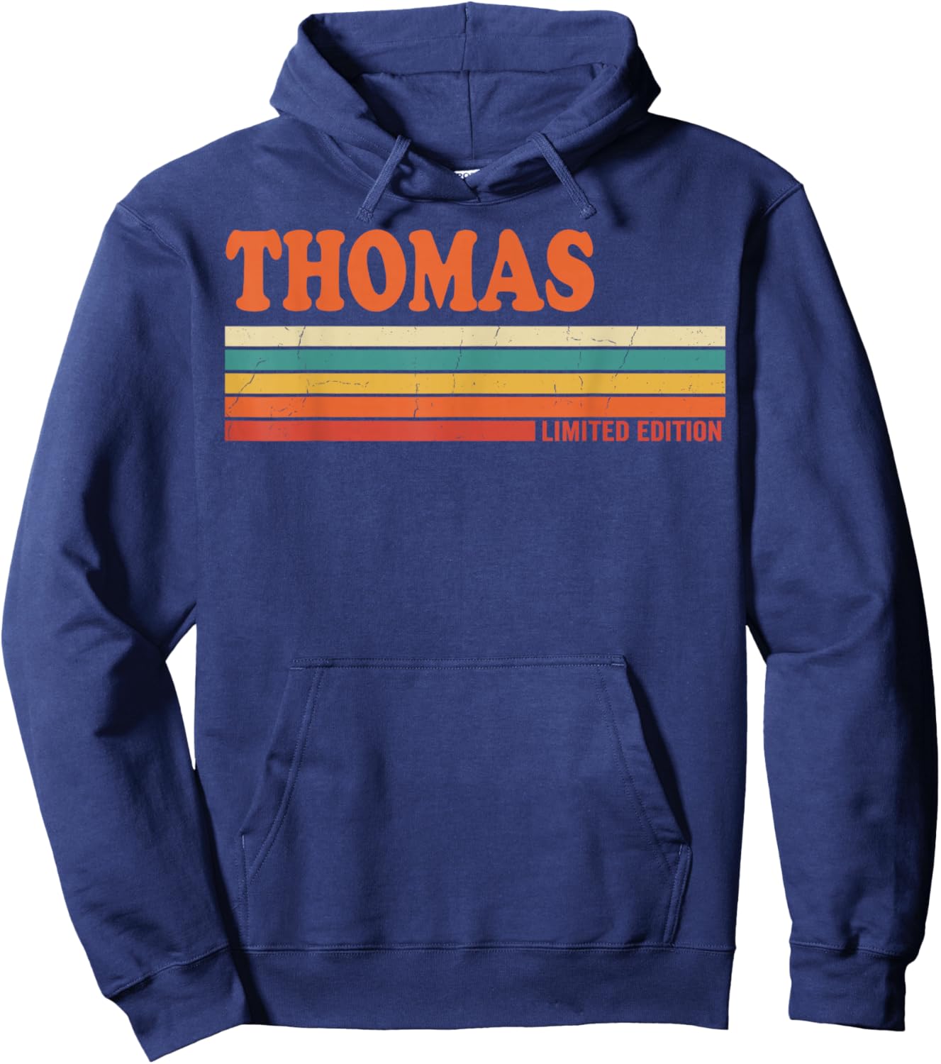 Thomas Retro Personalized First Name Vintage Stripes Hoodie - Hoodie | Navy