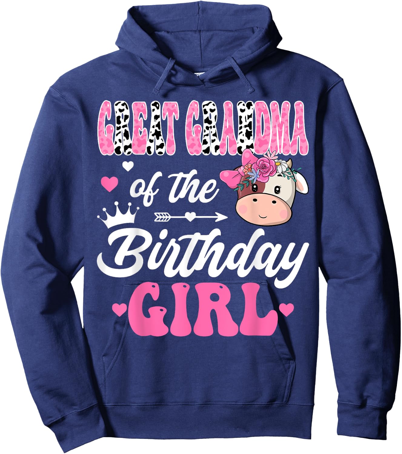 Great Grandma Of The Birthday Girl Farm Cow 1St Bday Girl Hoodie - Hoodie | Navy