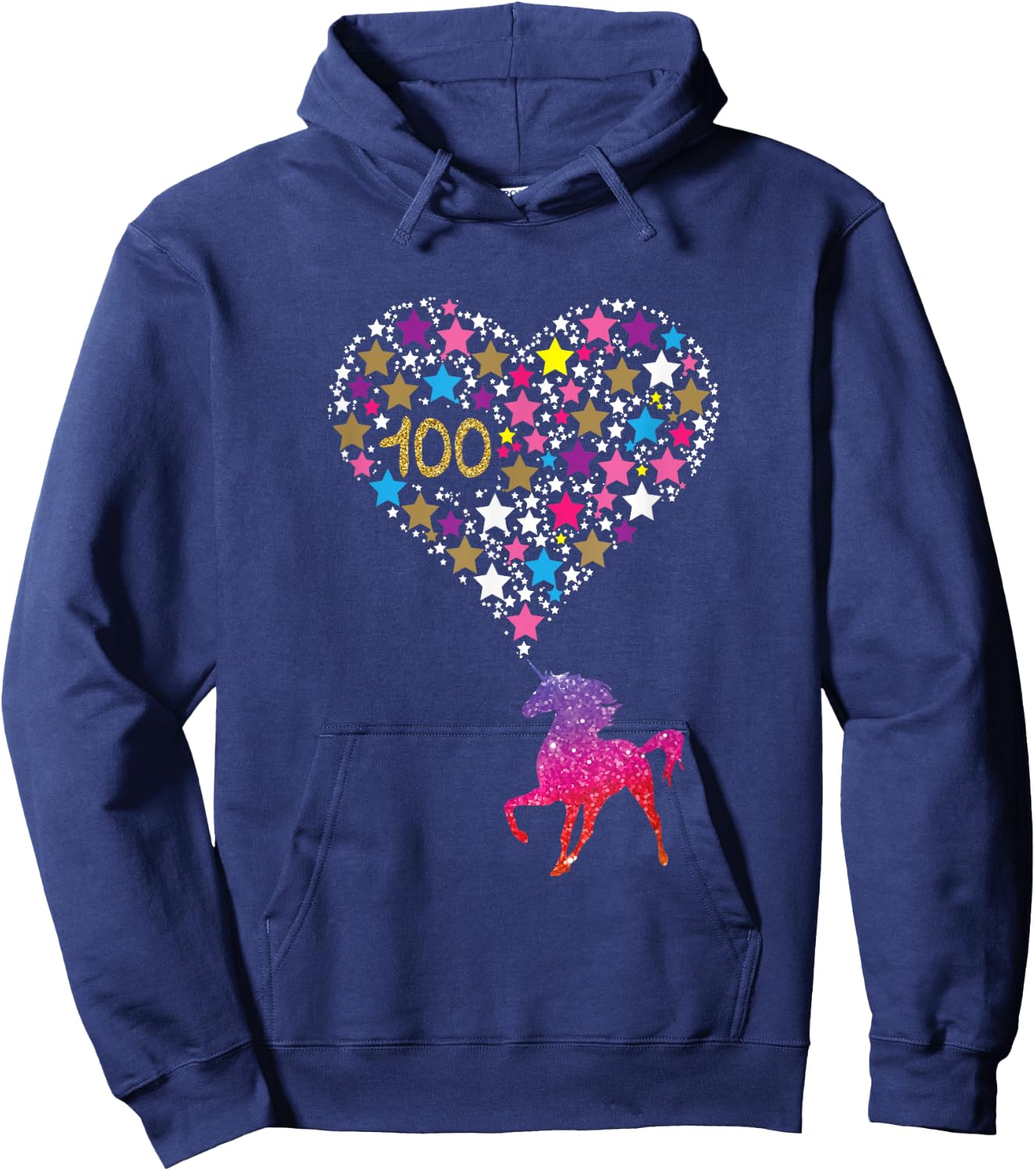 Unicorn 100 Days Of School Shirt Cute Happy Gift Outfit Hoodie - Hoodie | Navy
