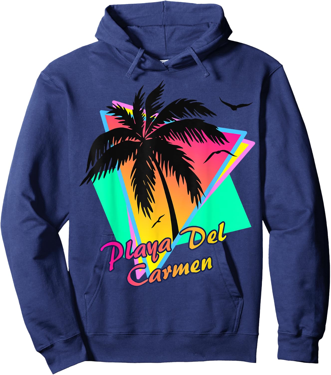 Playa Del Carmen 80s Tropical Summer And Beach Palm Sunset Hoodie - Hoodie | Navy