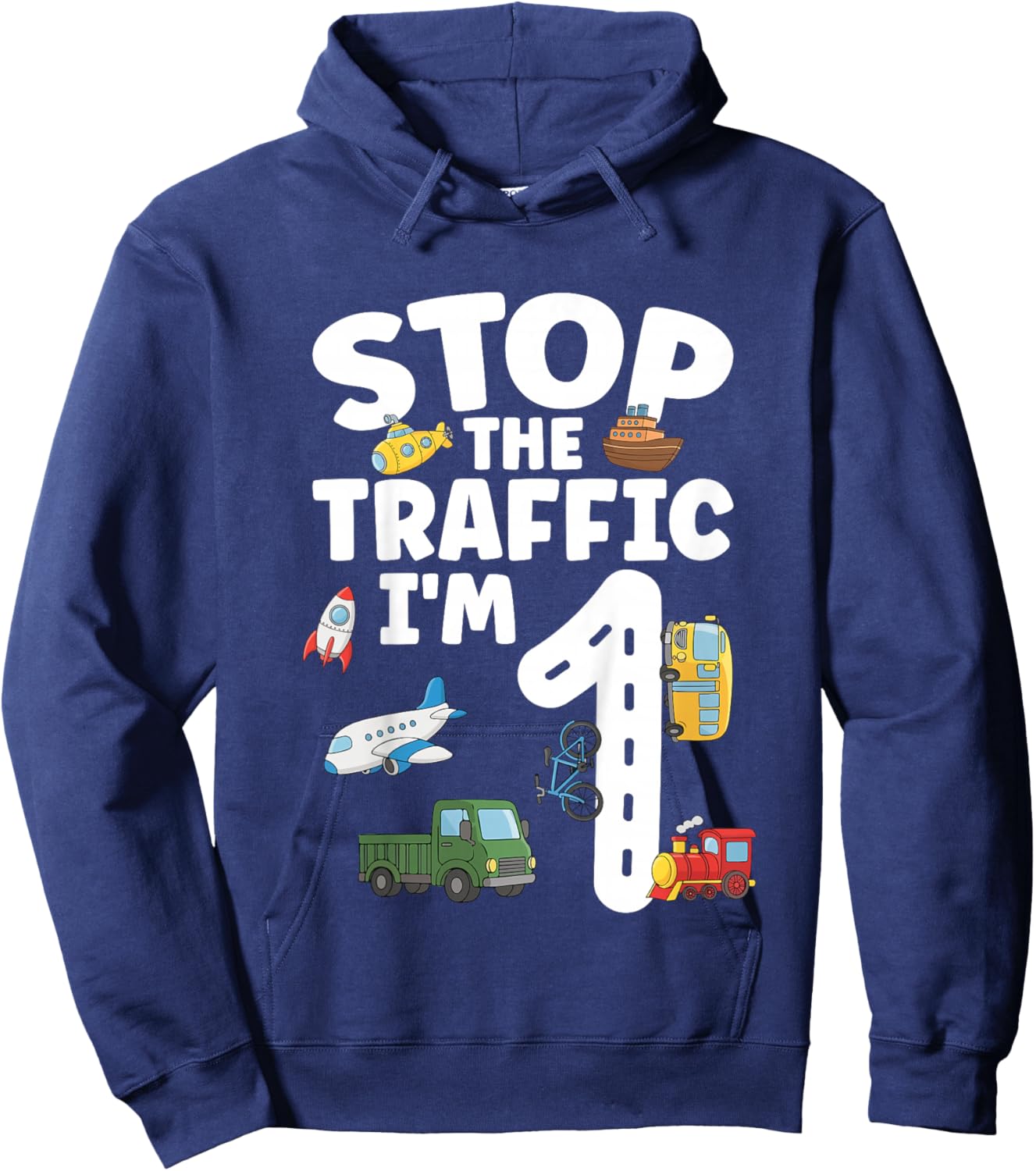 1st Transportation Birthday 1 Year Old Vehicle Birthday Hoodie - Hoodie | Navy