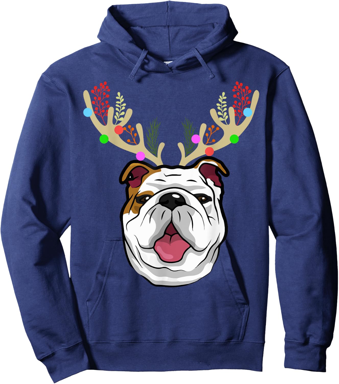 XMAS Funny Bulldogs with Antlers Christmas Hoodie - Hoodie | Navy