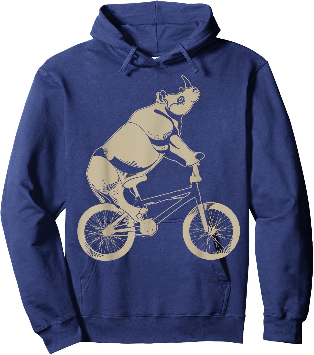 Cool Rhinoceros Riding A Bike | Funny Wild Animal Biker Gift Hoodie - Hoodie | Navy