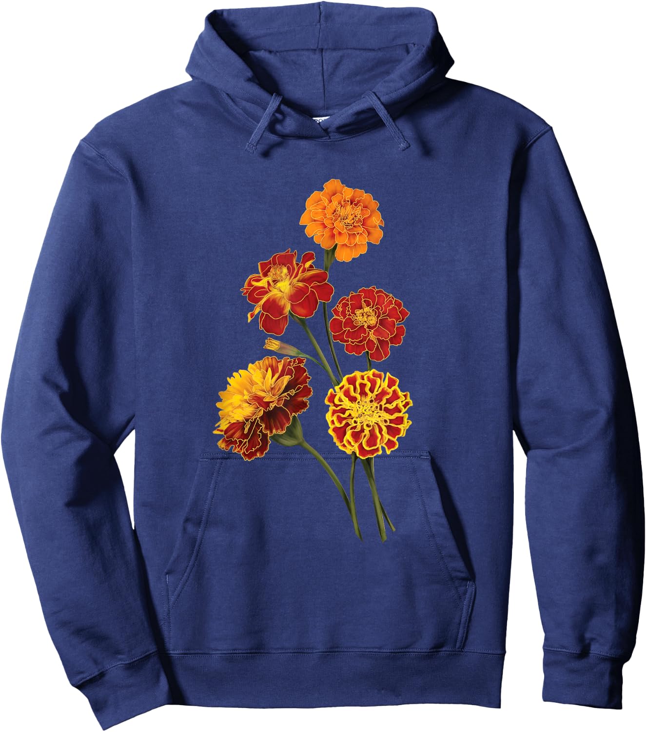 Marigold Flowers, Floral Design Hoodie - Hoodie | Navy