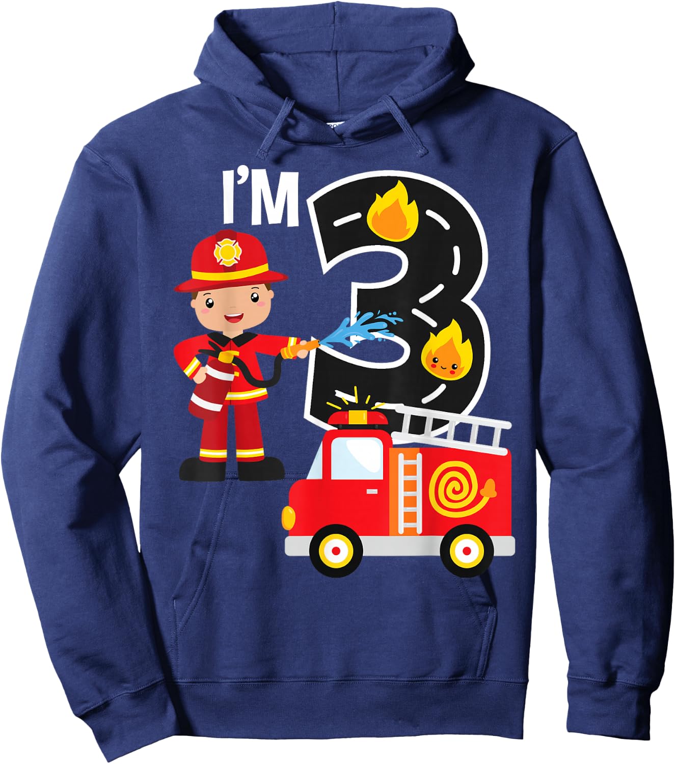 Fire Truck Fireman 3 Year Old I'm 3rd Birthday Party Hoodie - Hoodie | Navy