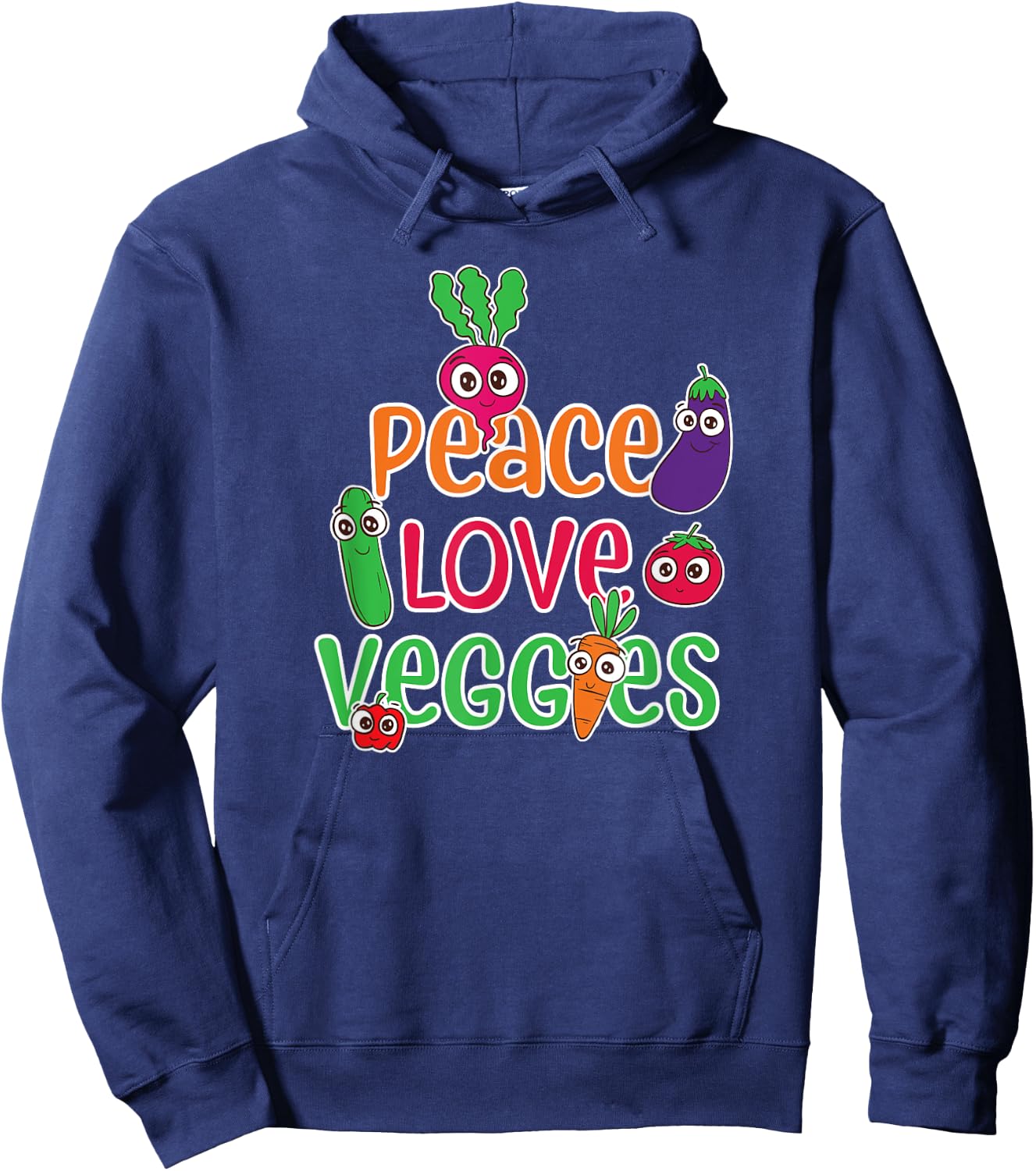 Peace Love Veggies Funny Vegan Veganism Vegetarian Hoodie - Hoodie | Navy