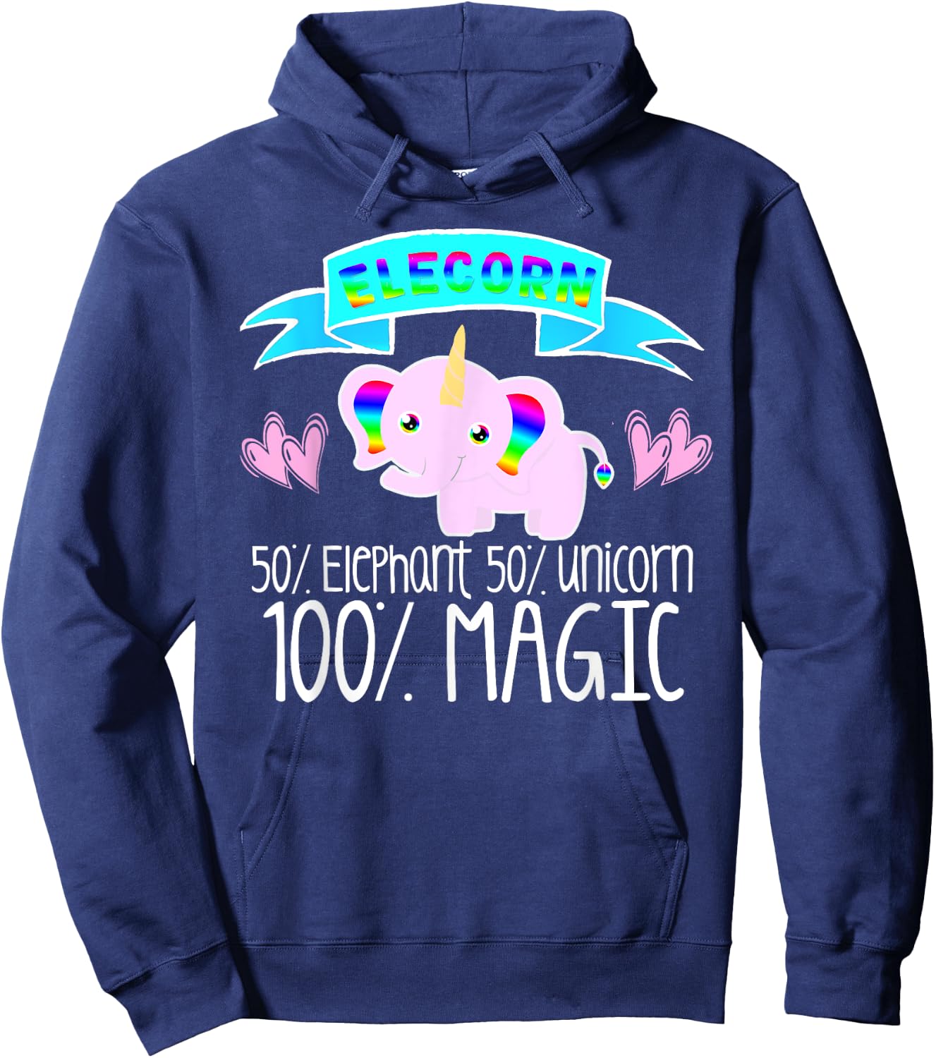 Unicorn Elephant ELECORN Girls Women Love Fairy Tales Cute Hoodie - Hoodie | Navy