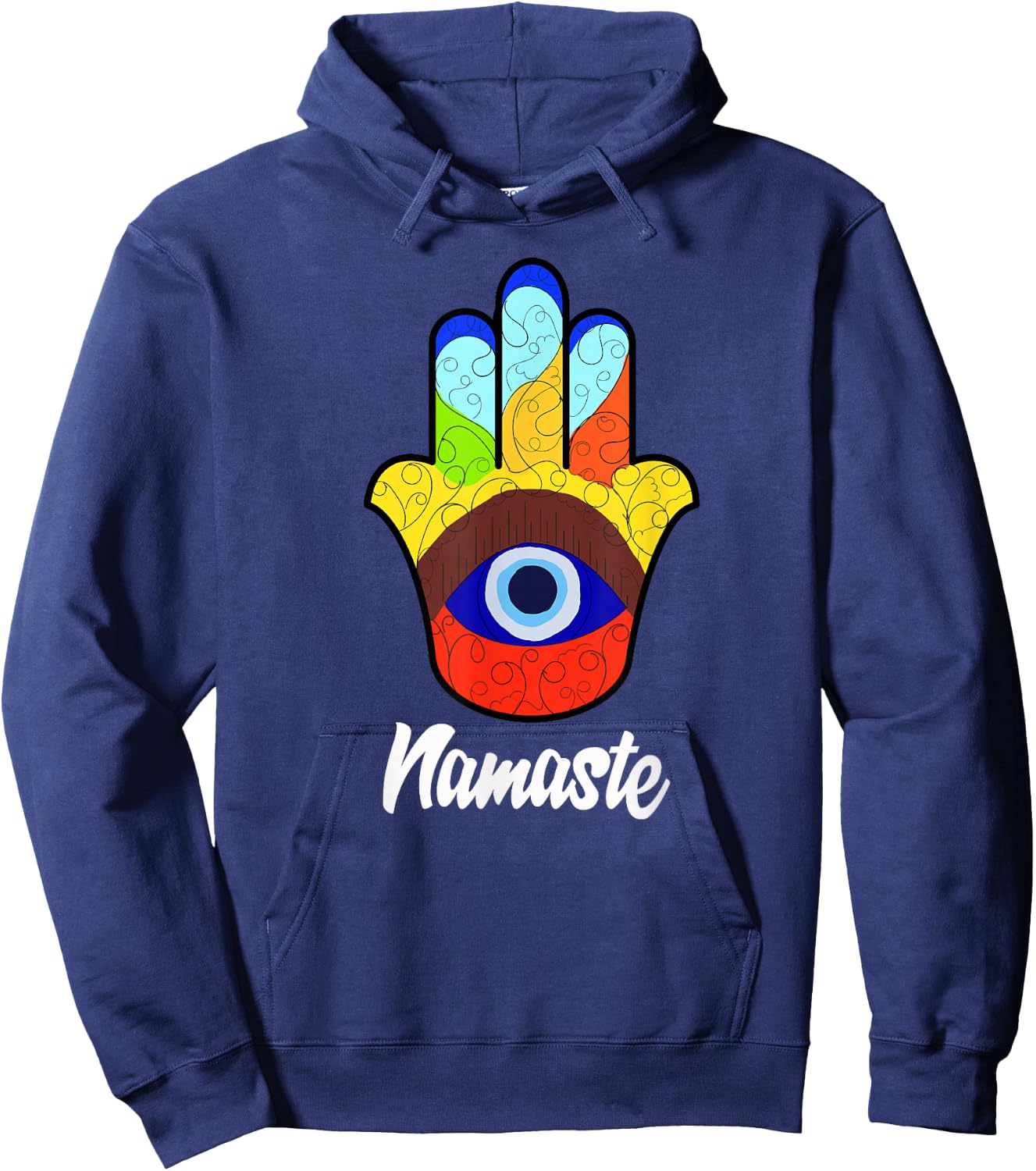 Namaste Spiritual Hamsa Hand Evil Eye Hoodie - Hoodie | Navy
