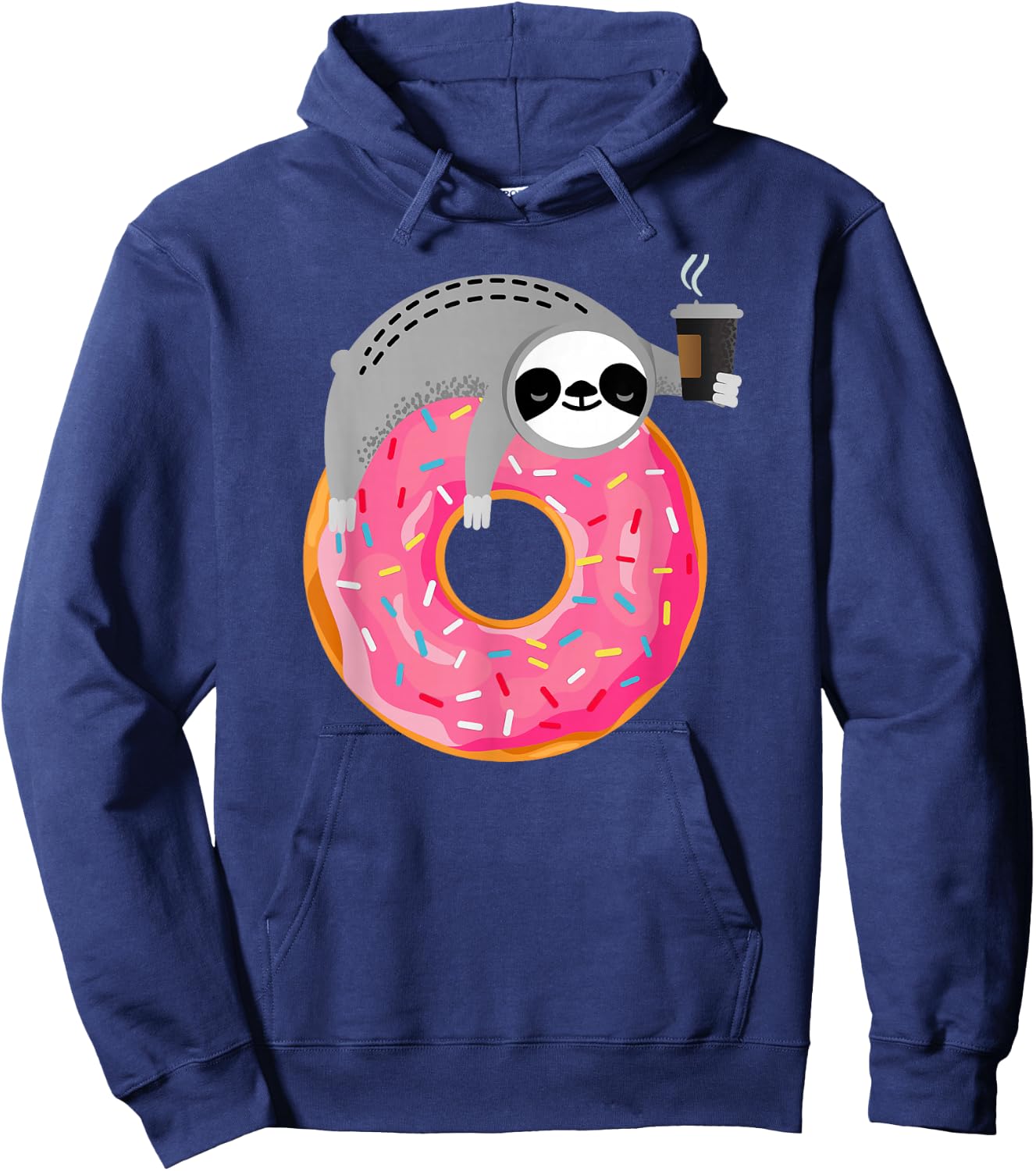 Sloth On Donut With Cup Of Steaming Coffee Hoodie - Hoodie | Navy