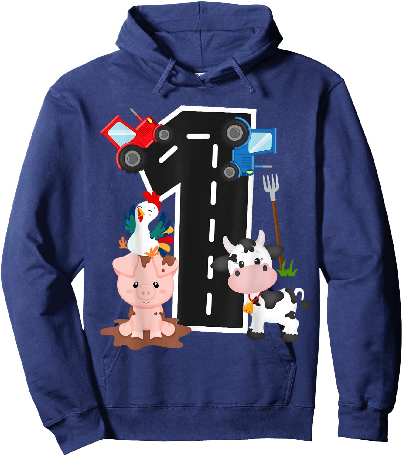 Tractor Farm Animals Number 1 1st Birthday Farm Barnyard Hoodie - Hoodie | Navy