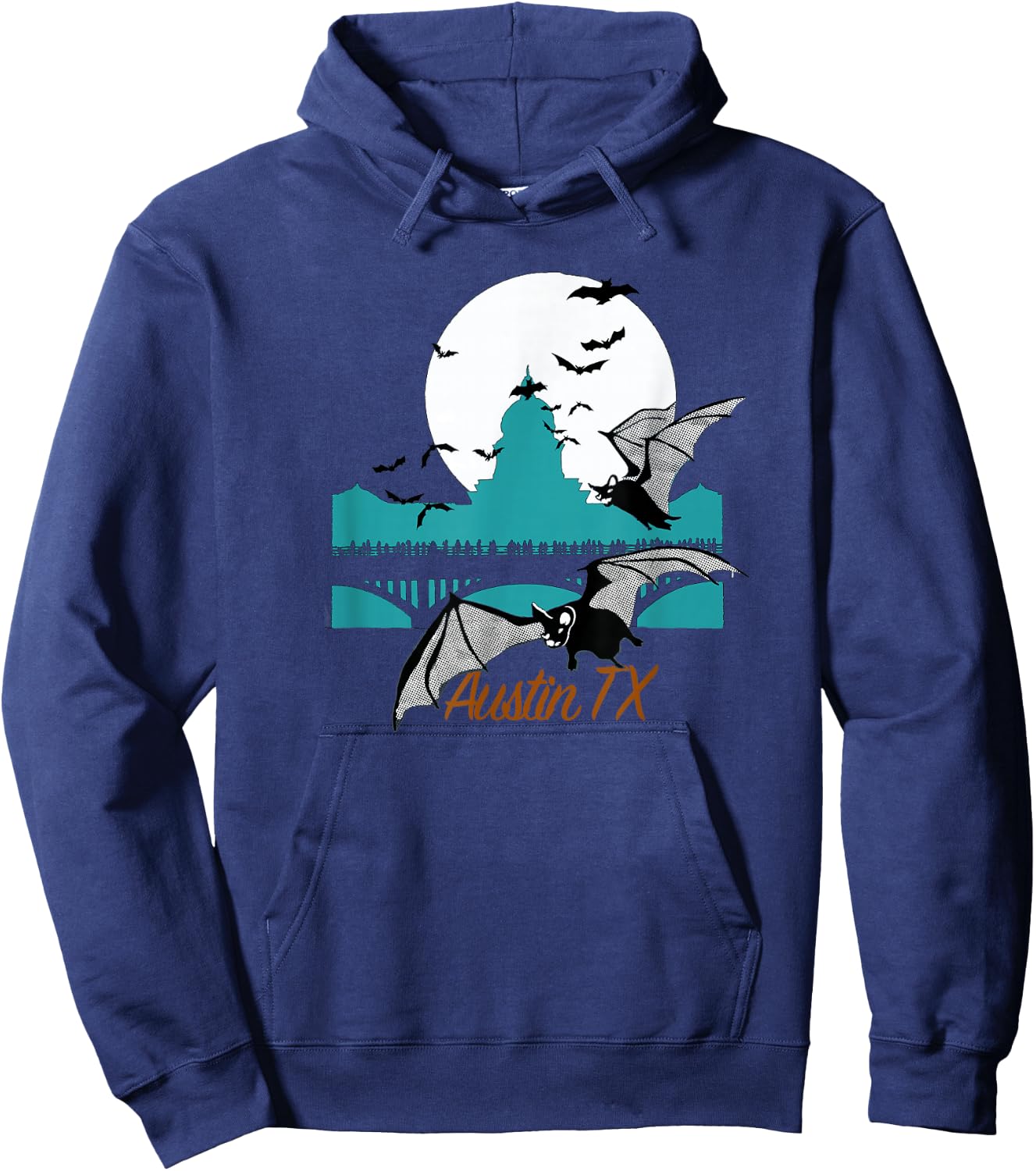 Austin TX Bats Over Congress Bridge With Capitol Building Hoodie - Hoodie | Navy