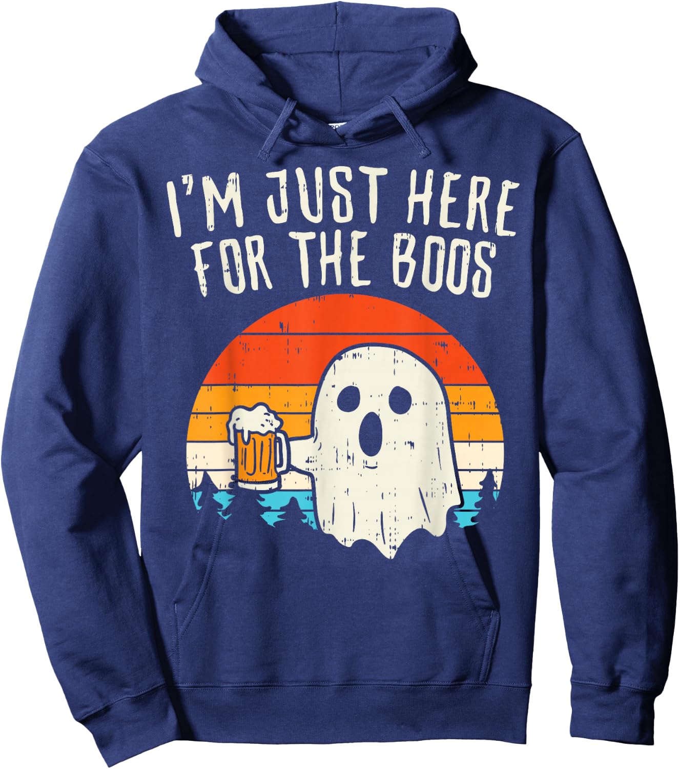 Im Just Here For The Boos Retro Ghost Beer Halloween Costume Hoodie - Hoodie | Navy