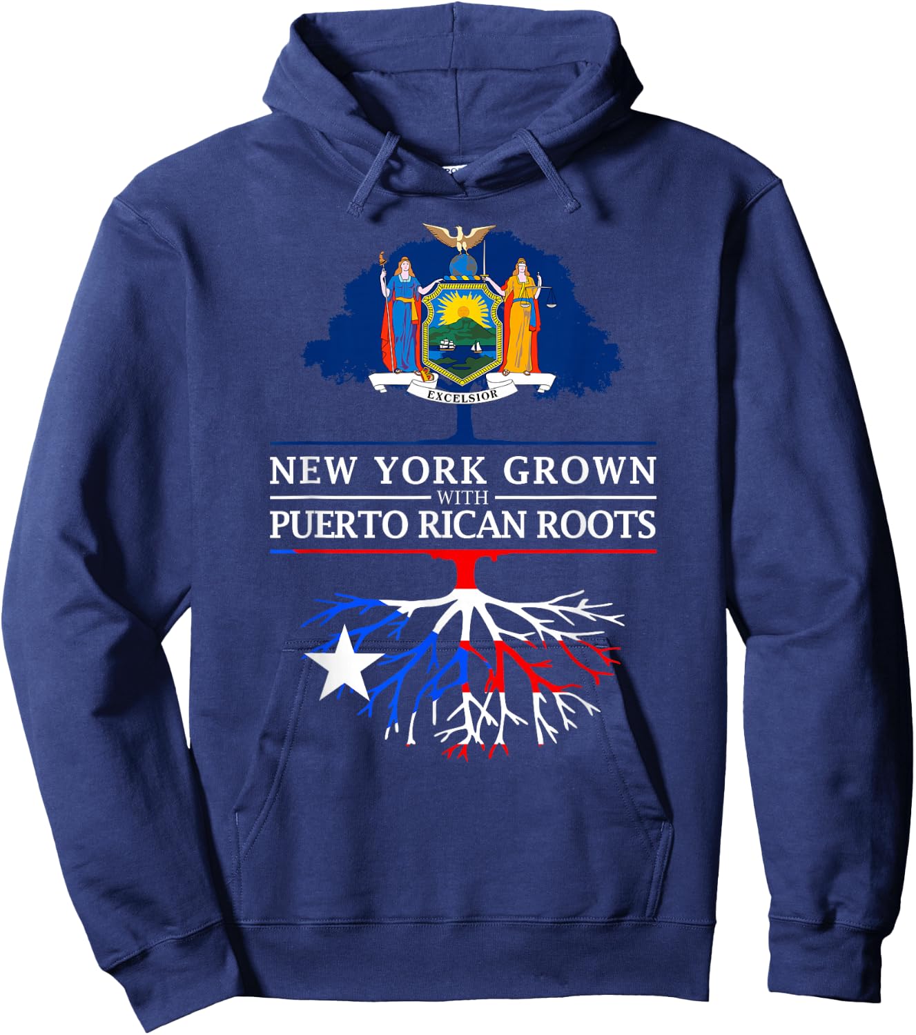 New York Grown with Puerto Rican Roots - Puerto Rico Hoodie - Hoodie | Navy