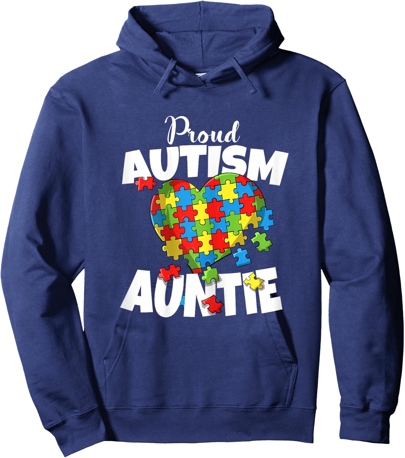 Proud Autism Auntie Autism Awareness Heart Gift Hoodie - Hoodie | Navy