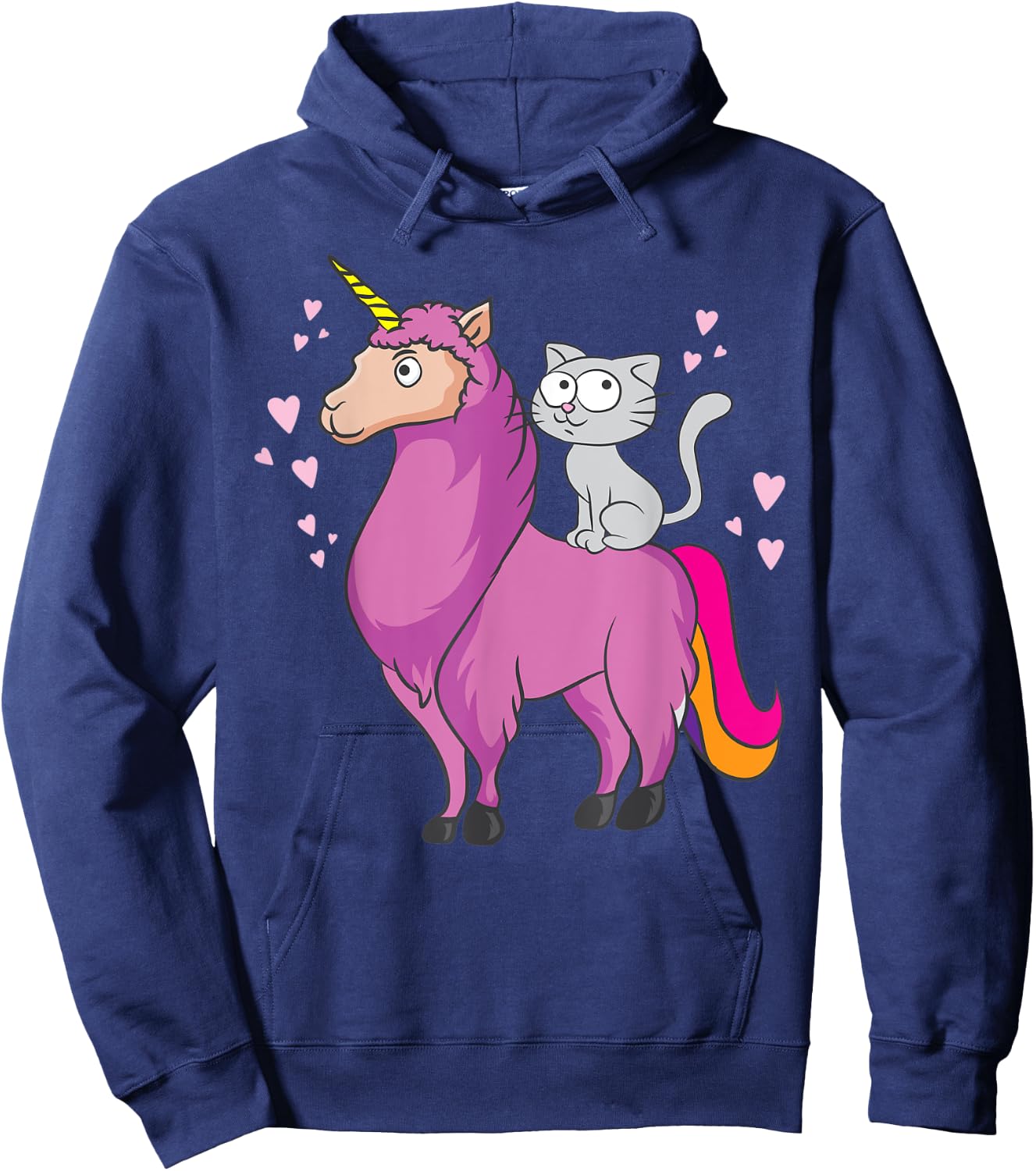 Cat Llamacorn Cute Cat Riding Llama for Llama Lovers Men Women Kids Hoodie - Hoodie | Navy