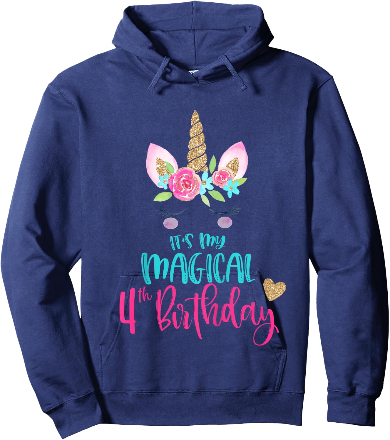 Kids Unicorn 4th Birthday Party Girls 4 Years Old Hoodie - Hoodie | Navy