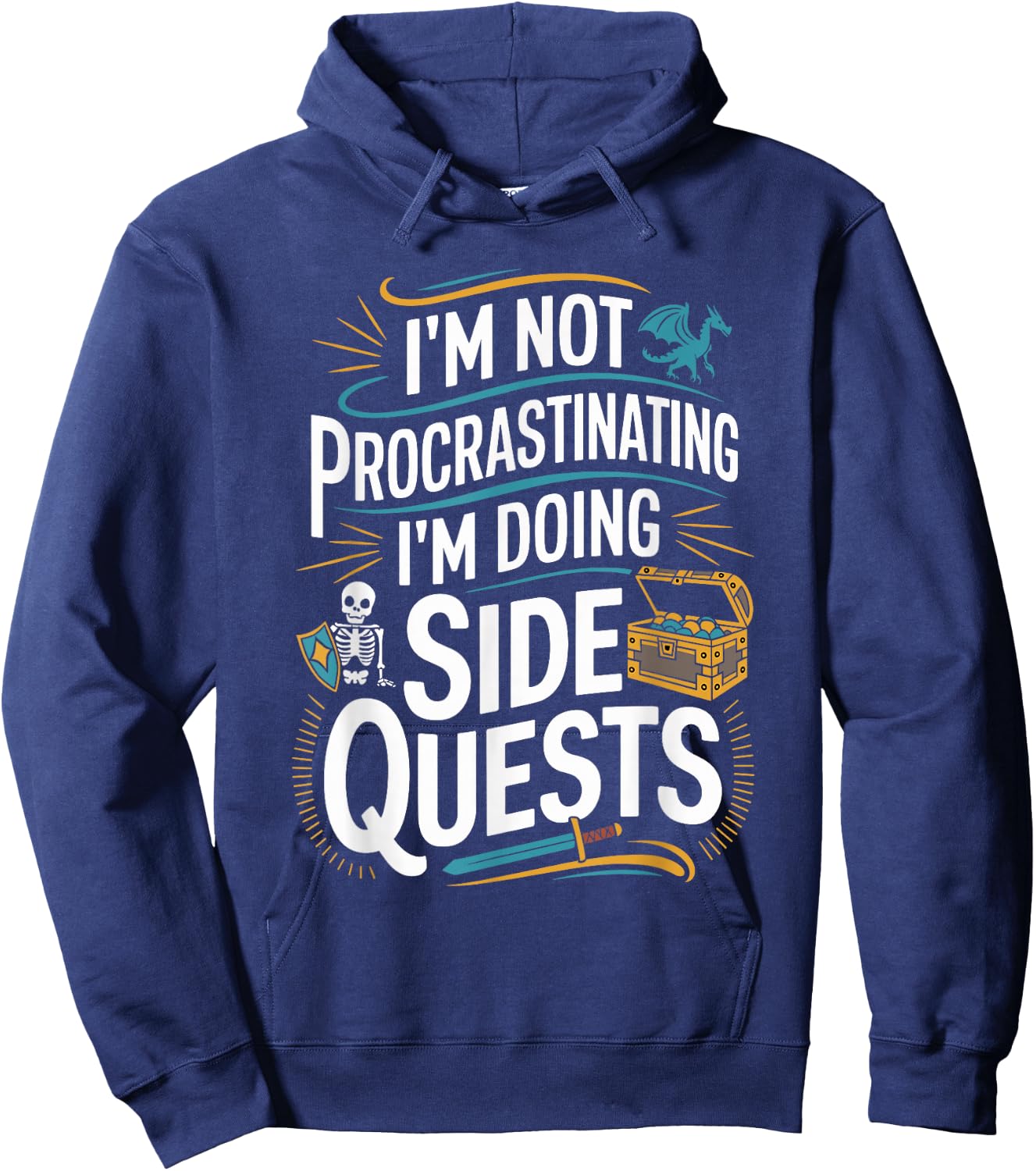 RPG Gamer Apparel for Quest Lovers -Adult Black Modern Classic Small Short Sleeve Humorous Gaming Graphic Lightweight Hoodie - Hoodie | Navy