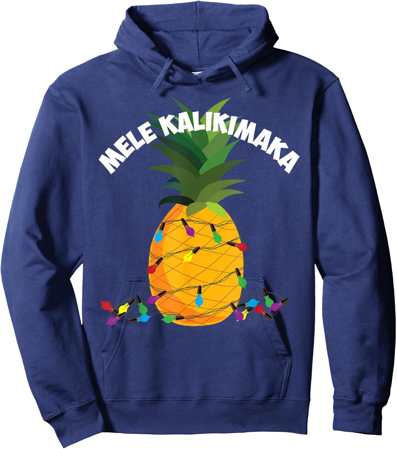 Mele Kalikimaka Shirt | Hawaiian X-Mas Pineapple Lights Gift Hoodie - Hoodie | Navy