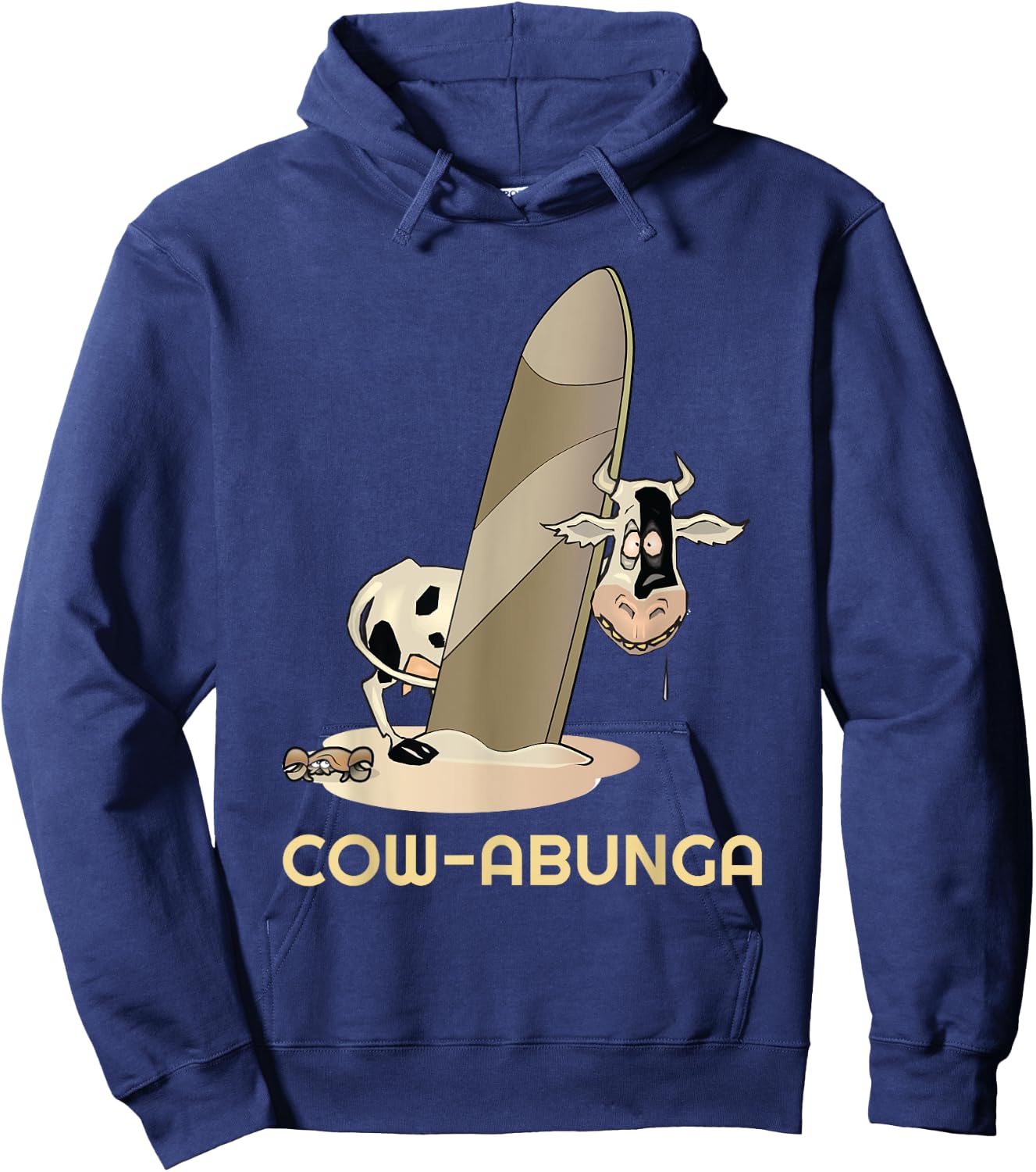 Funny Cow Shirt Cow-abunga surfing cow on beach surfboard Men Women Kids Hoodie - Hoodie | Navy