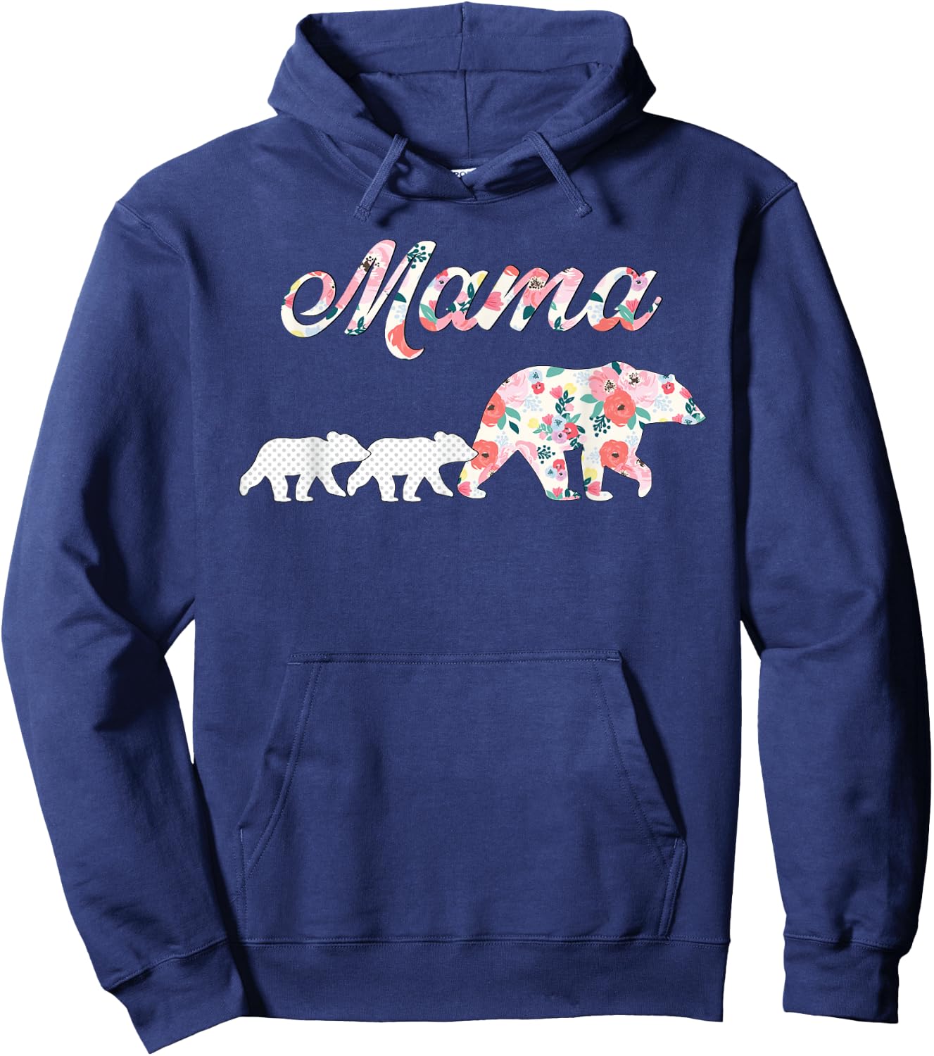 Floral Mama Bear, Mom of 2 Shirt,Mama Bear and 2 Cubs Hoodie - Hoodie | Navy
