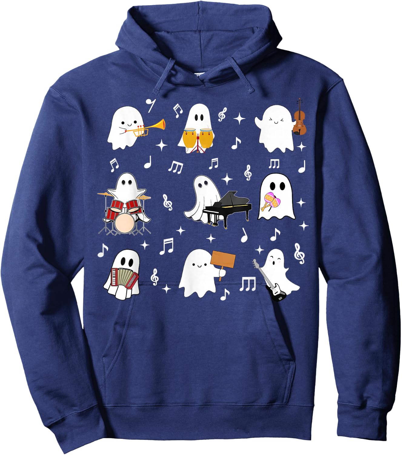 Halloween Music Teacher Ghost Playing Musical Instruments Hoodie - Hoodie | Navy