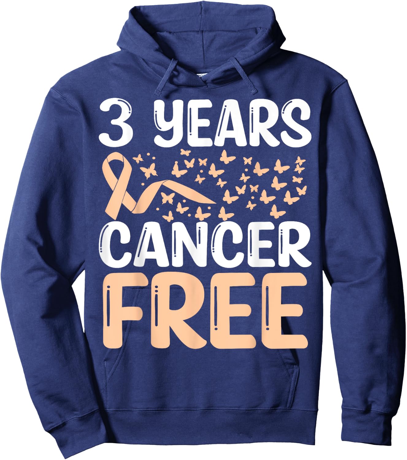 3 Years Uterine Cancer Free Uterine Cancer Survivor Ribbon Hoodie - Hoodie | Navy