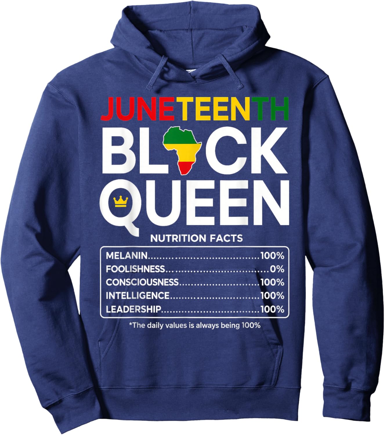 Juneteenth 1865 Black Women Nutrition Facts African Queen Hoodie - Hoodie | Navy
