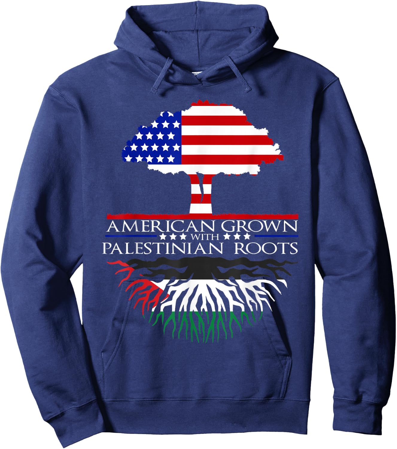 Palestinian Roots American Grown Tree Flag USA Palestine Hoodie - Hoodie | Navy