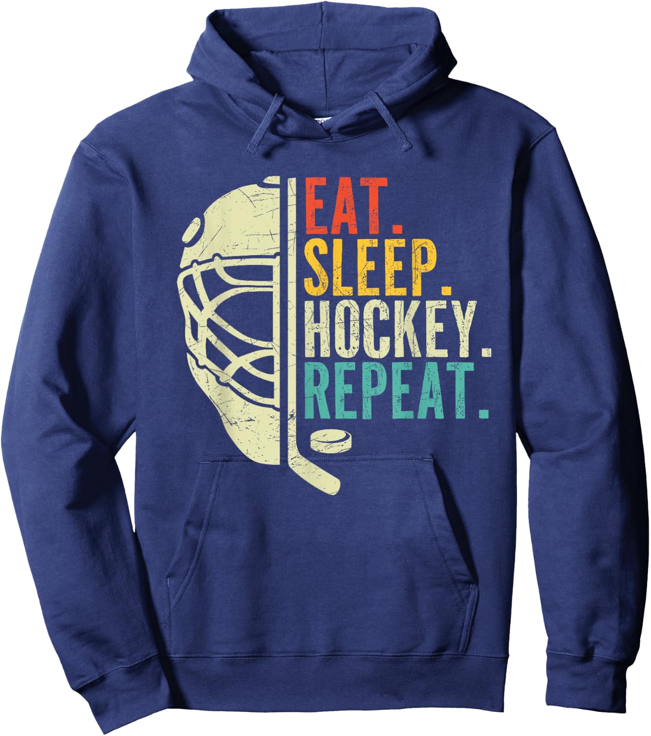 Eat Sleep Hockey Repeat Funny Boys Hockey Player Hoodie - Hoodie | Navy