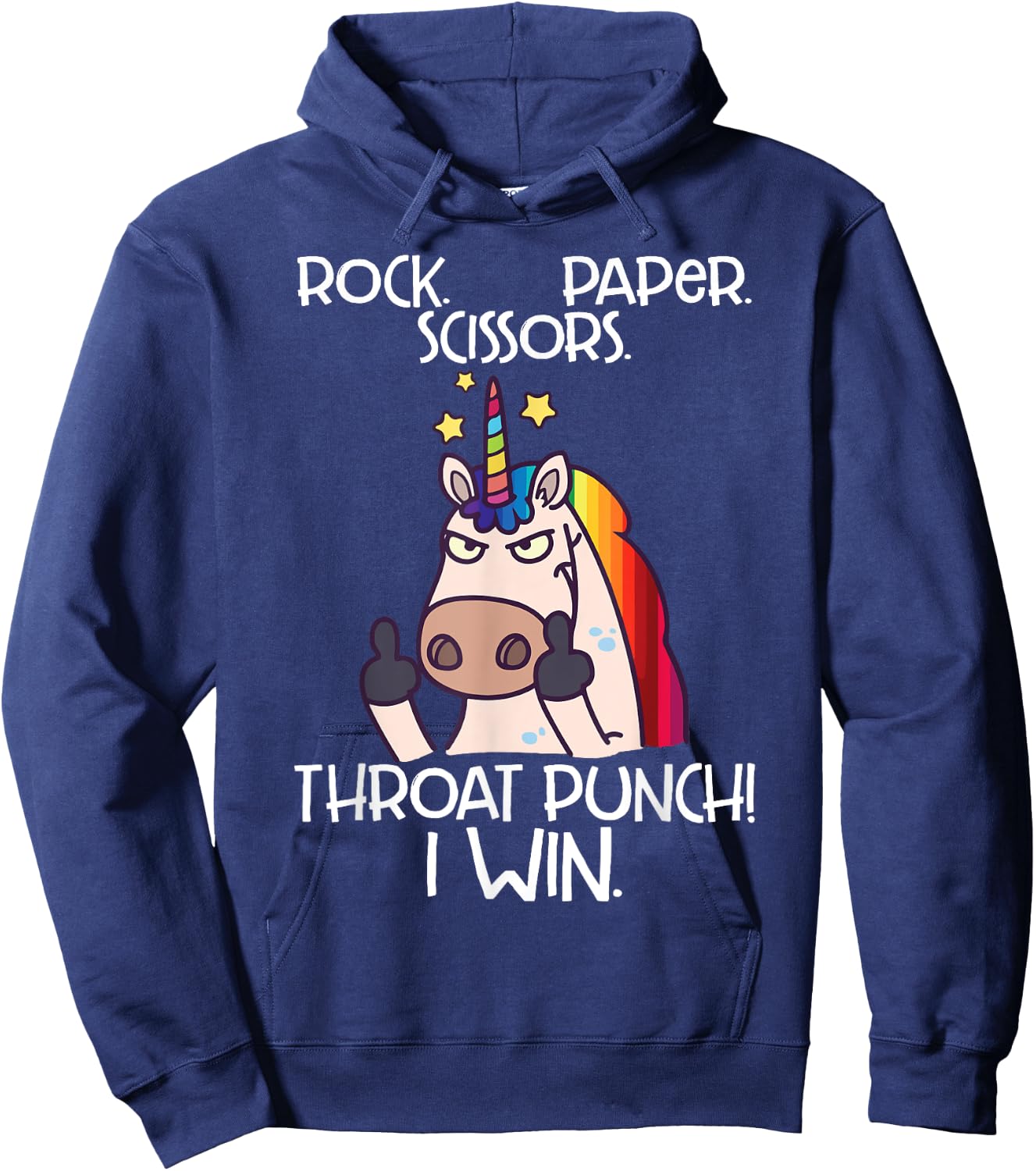 Rock Paper Scissors Throat Punch I Win Funny Unicorn Shirt Hoodie - Hoodie | Navy