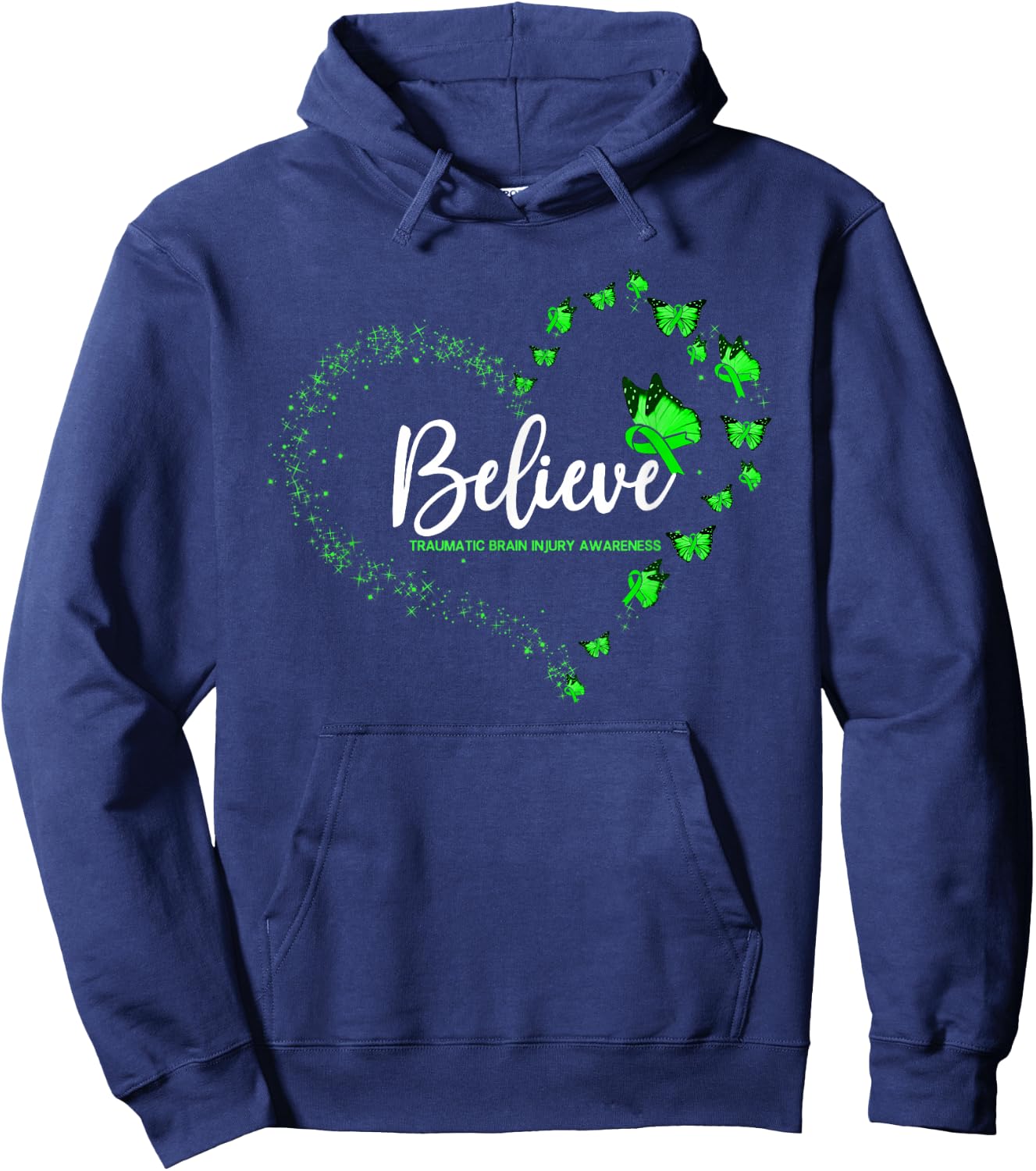 Traumatic Brain Injury Awareness Butterfly Believe Hoodie - Hoodie | Navy