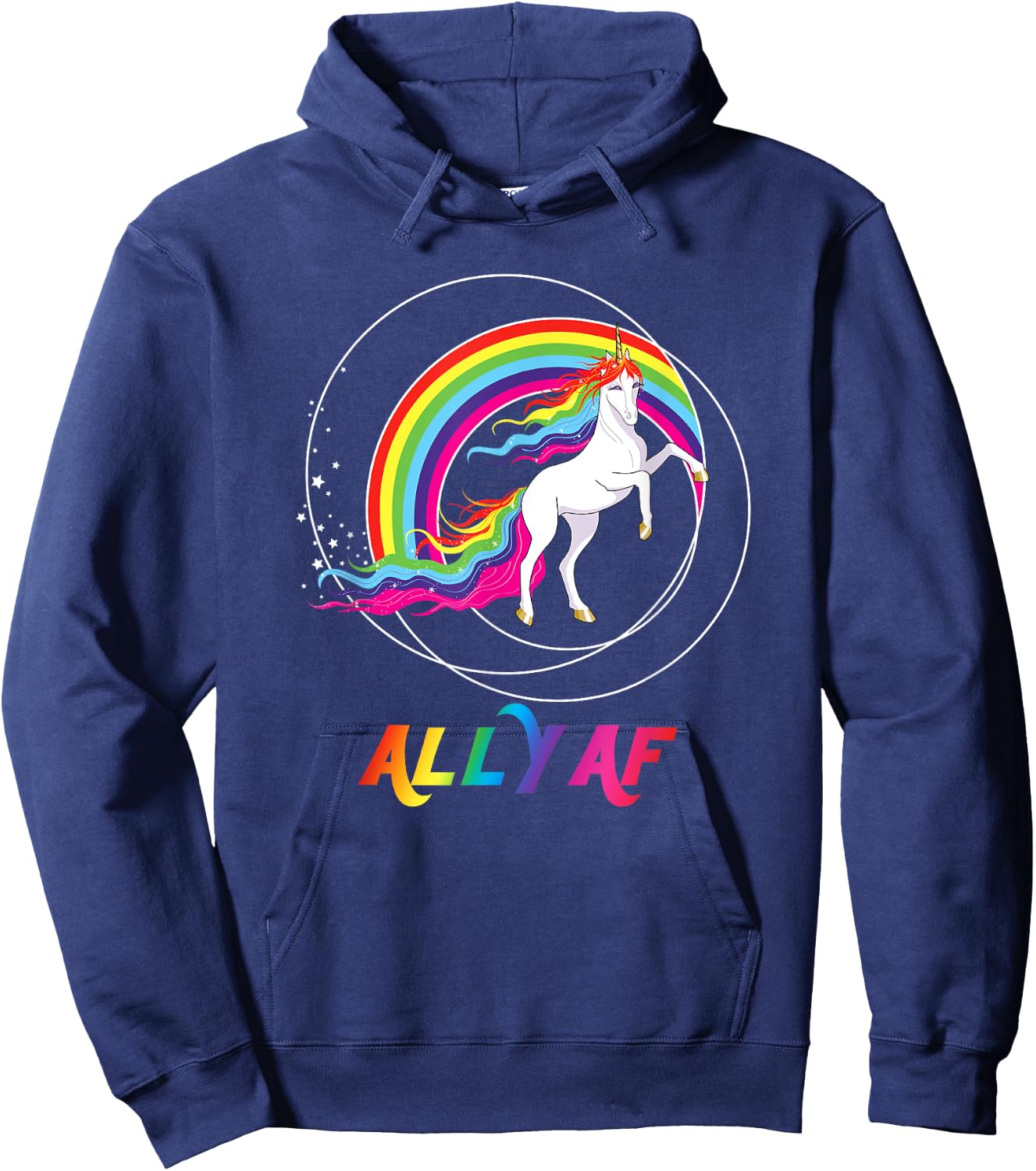 Proud Ally AF Gay Pride Allies Rainbow Pride Flag Unicorn Hoodie - Hoodie | Navy