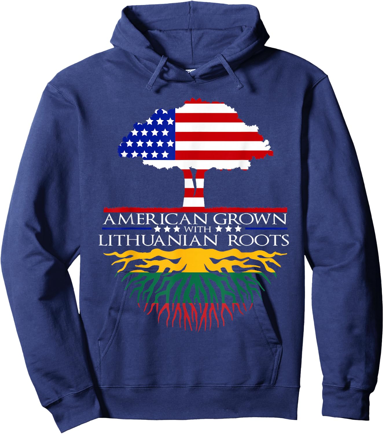 Lithuanian Roots American Grown Tree Flag USA Lithuania Hoodie - Hoodie | Navy