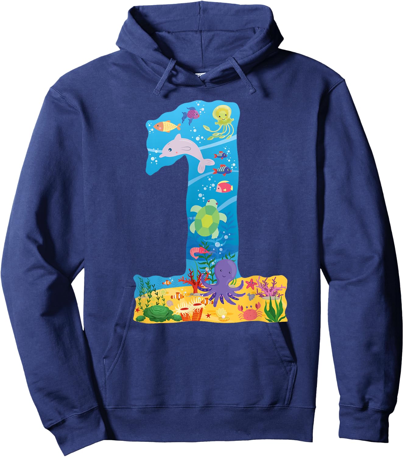 Under the Sea CARTOON Fish Starfish First number 1 Hoodie - Hoodie | Navy