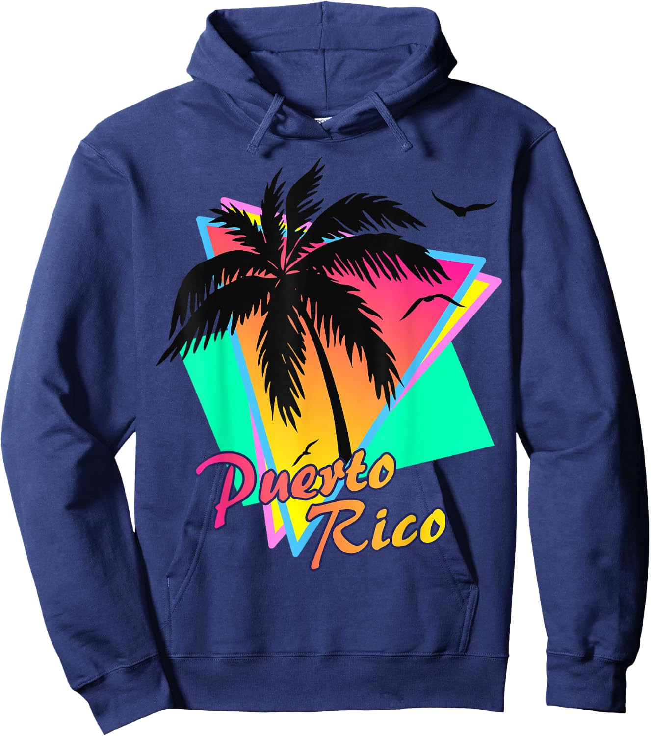 Puerto Rico 80s Tropical Summer Beach Palm Tree Sunset Men Women Kids Hoodie - Hoodie | Navy