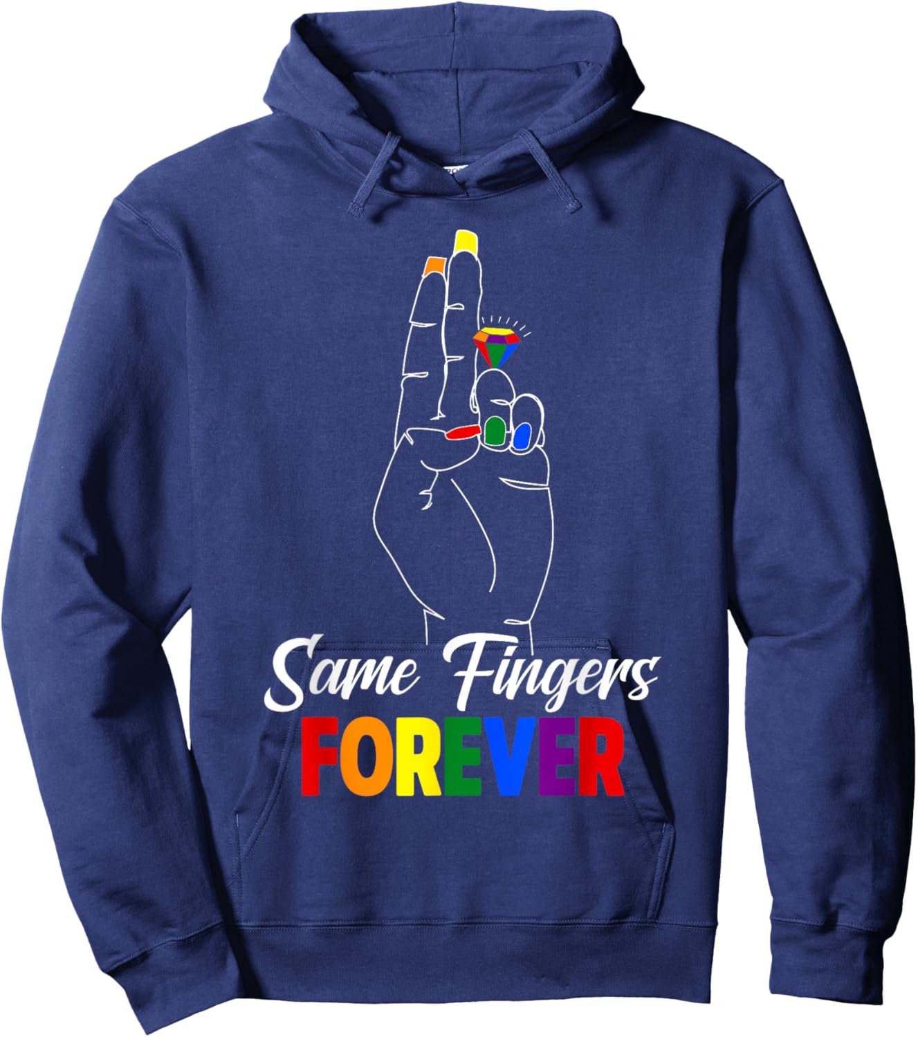 Same Fingers Forever Lesbian Wedding Pride Rainbow Flag LGBT Hoodie - Hoodie | Navy