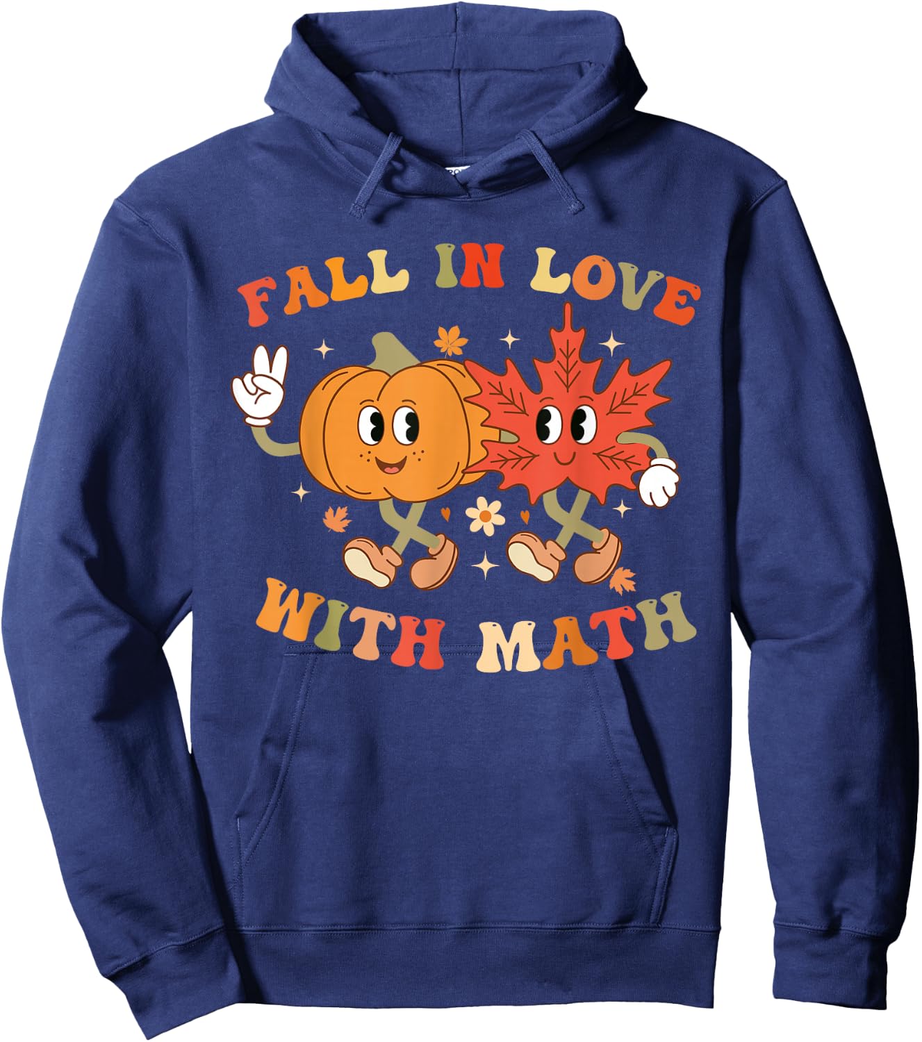 Fall In Love with Math Retro Thanksgiving Teacher Autumn Hoodie - Hoodie | Navy