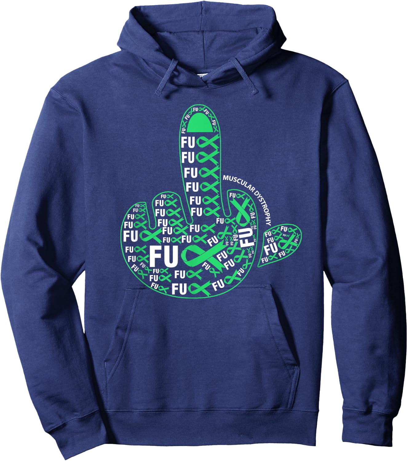 Fuck MUSCULAR DYSTROPHY Middle finger ribbon Hoodie - Hoodie | Navy