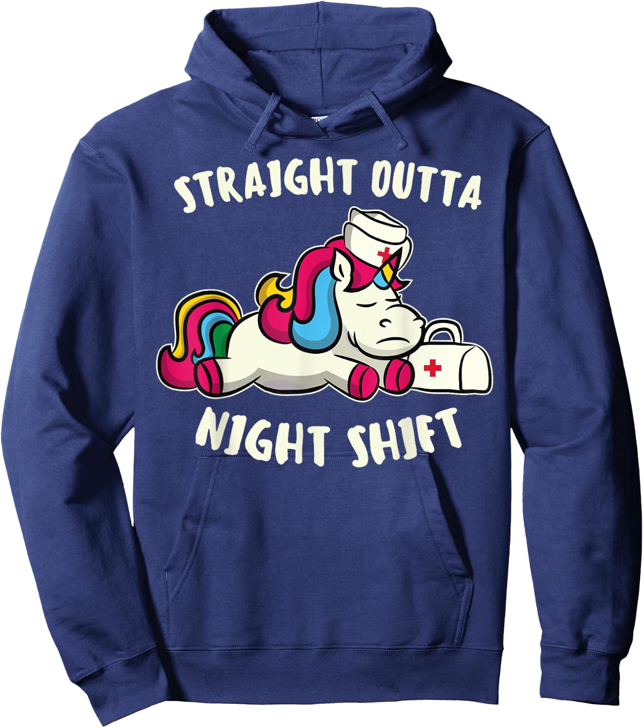 Funny Straight Outta Night Shift For Nurse Unicorns Hoodie - Hoodie | Navy