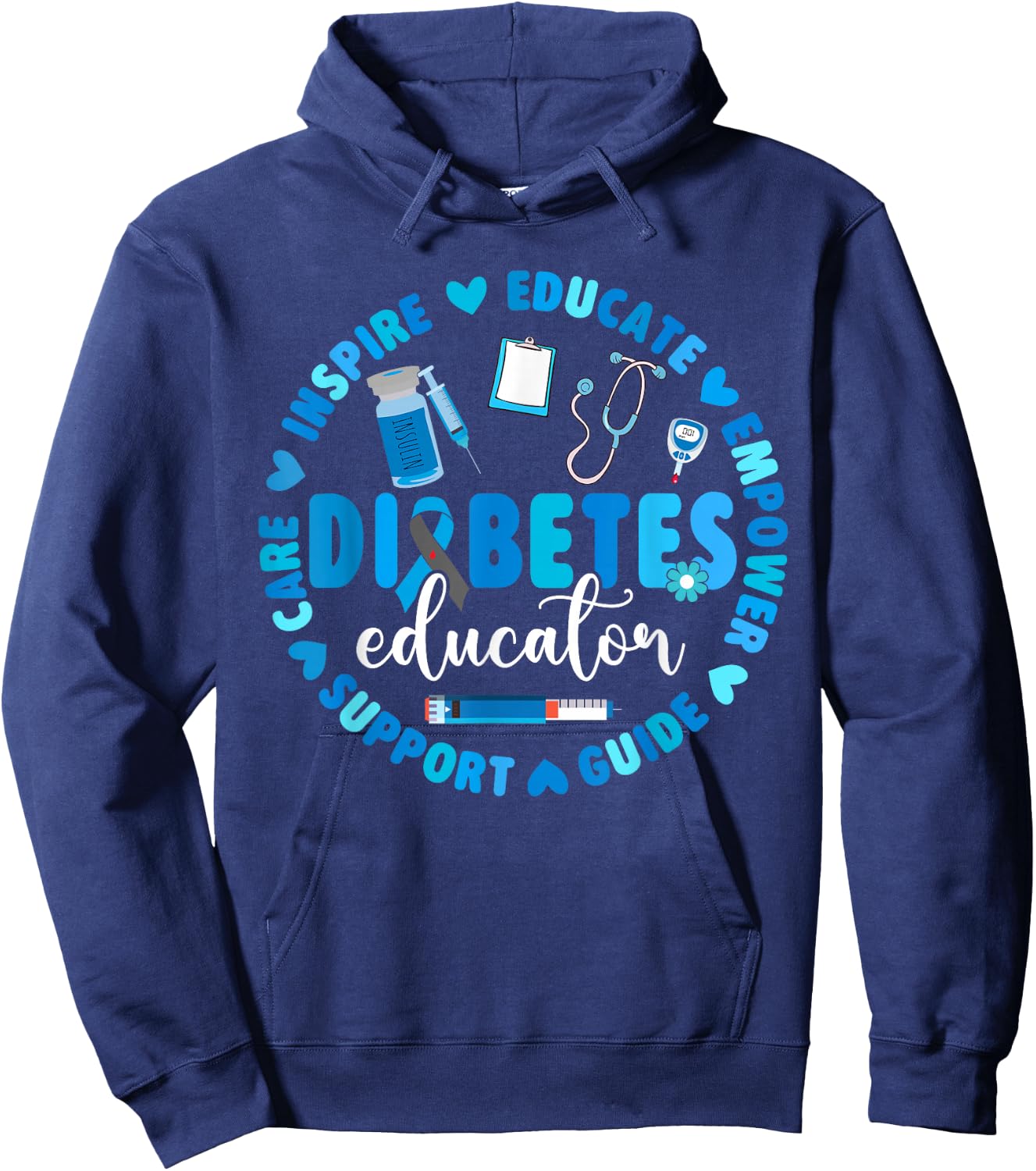 Diabetes Educator Support Diabetes Awareness Blue Ribbon Hoodie - Hoodie | Navy