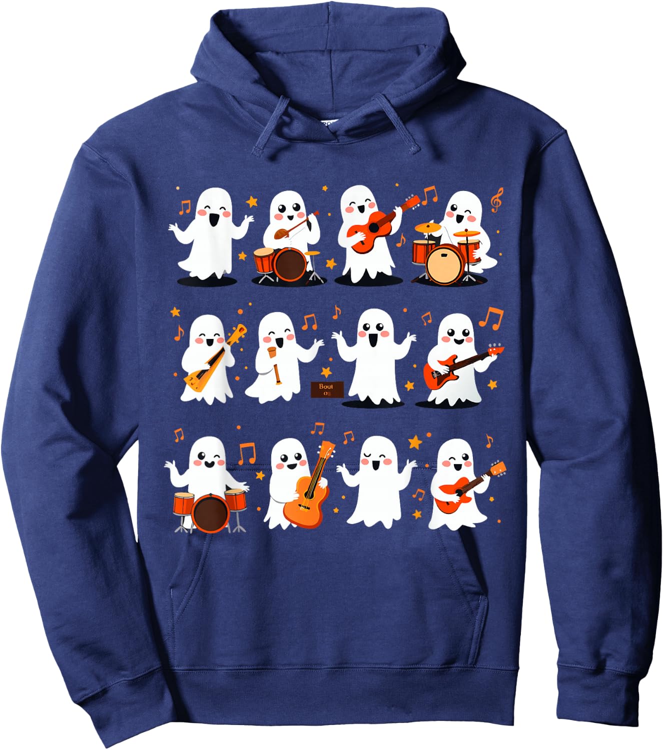 Halloween Ghost Music Teacher Playing Instruments Hoodie - Hoodie | Navy