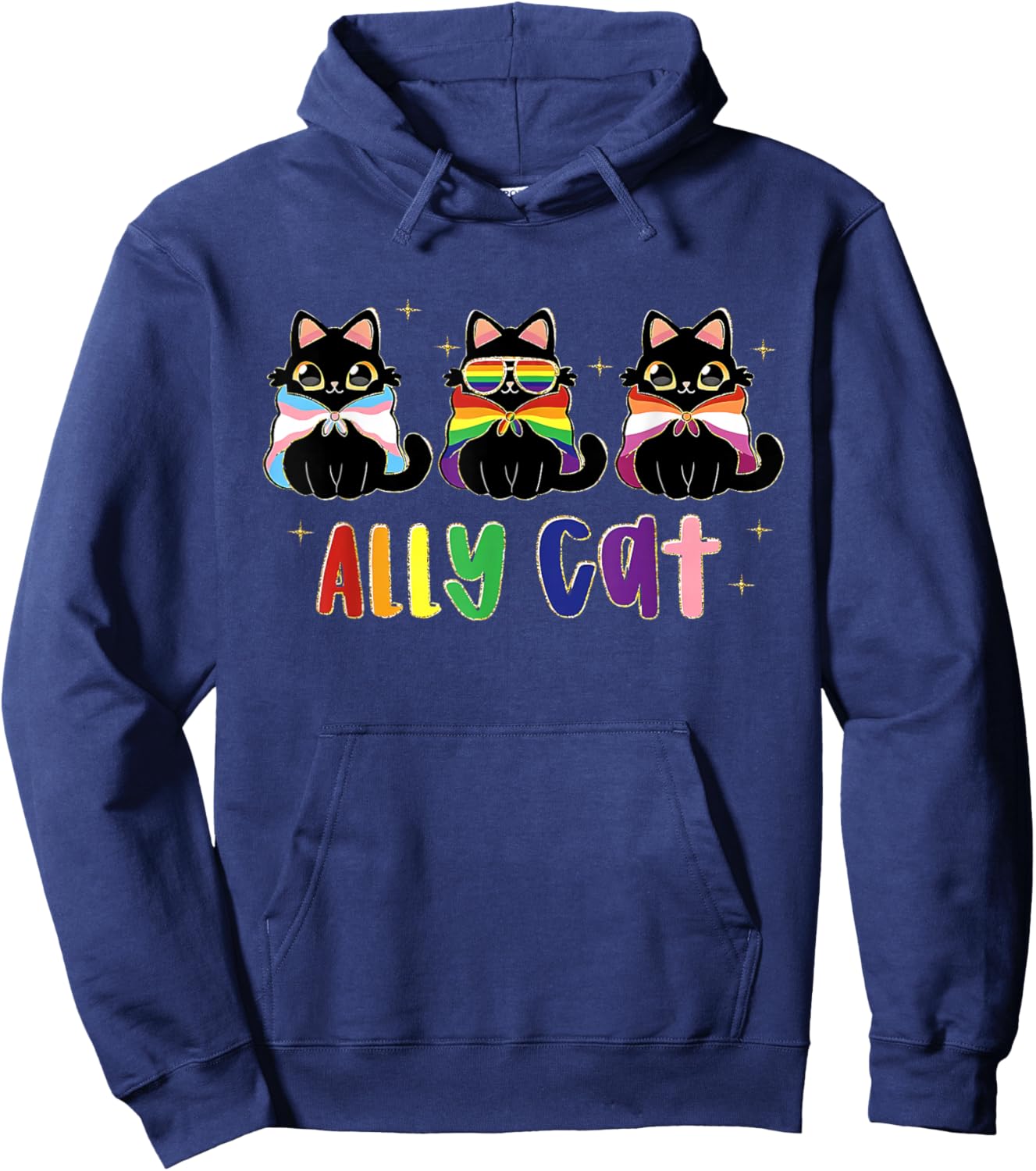 Gay Pride Month Ally Cat Funny LGBTQ Rainbow Men Women Kids Hoodie - Hoodie | Navy