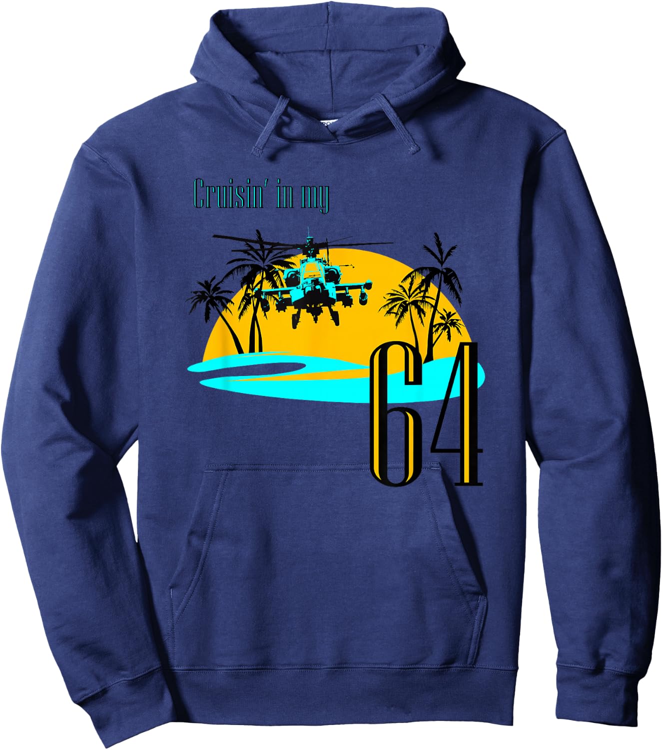 Aviation Helicopter Beach shirt with AH-64 Apache Palm Tree Hoodie - Hoodie | Navy