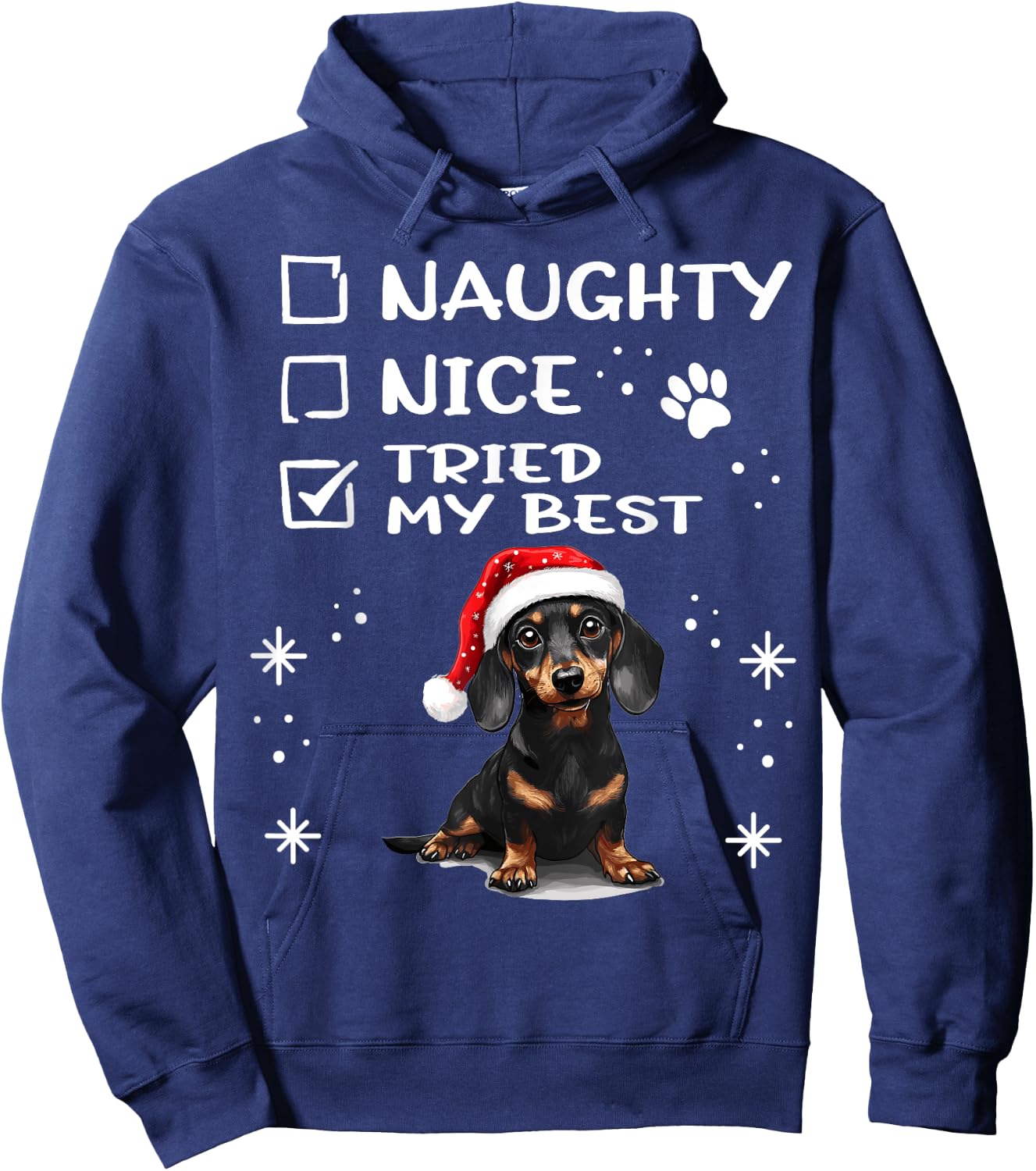 Cute Dachshund Wiener Doxie dog Dog Christmas Naughty Nice Hoodie - Hoodie | Navy